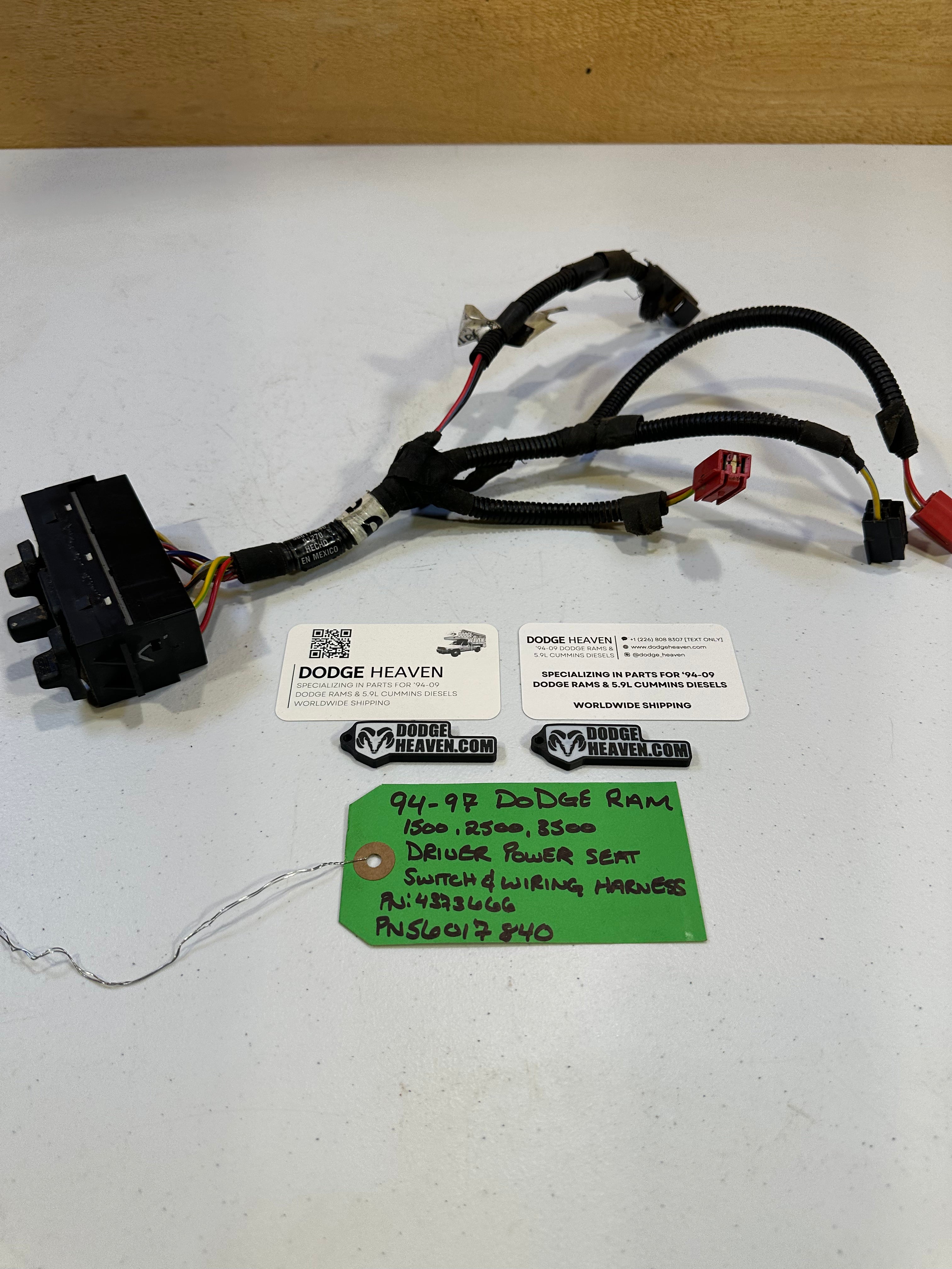 1994-1997 Dodge Ram Driver-Side Power Seat Wiring Harness & Switch (OEM)