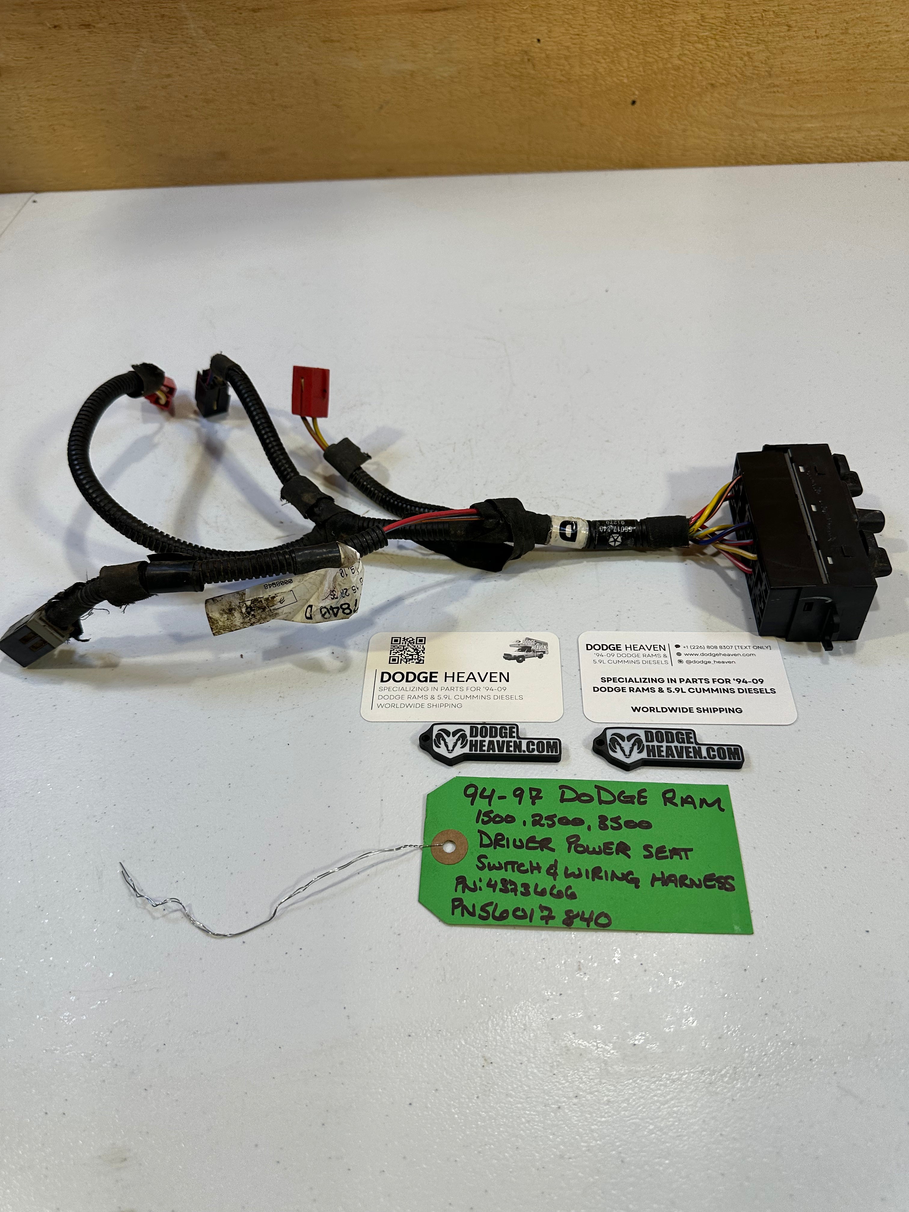 1994-1997 Dodge Ram Driver-Side Power Seat Wiring Harness & Switch (OEM)
