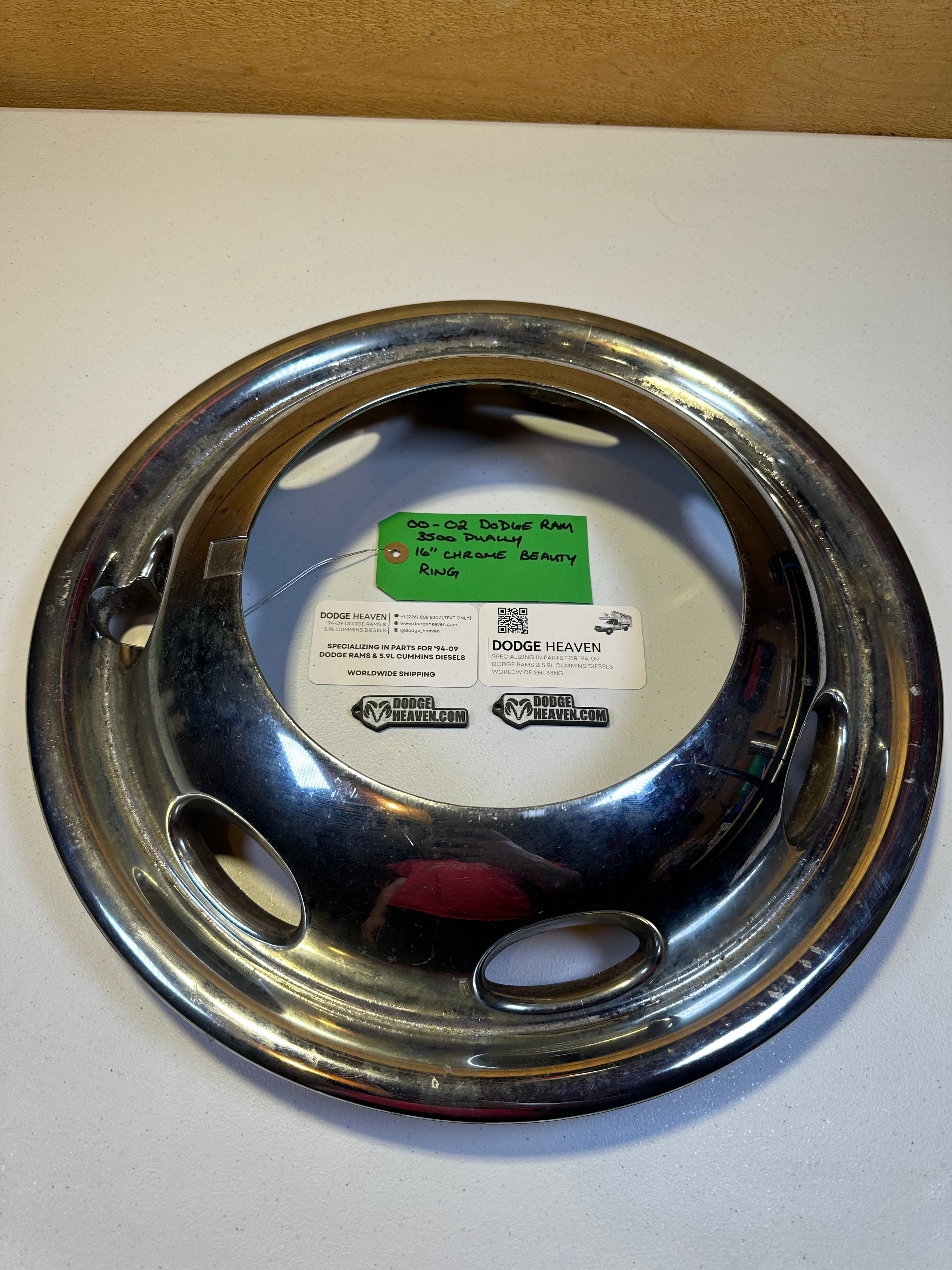 2000-2002 Dodge Ram 3500 DRW Front Hub Cap Wheel Ring Simulator 16in (OEM)