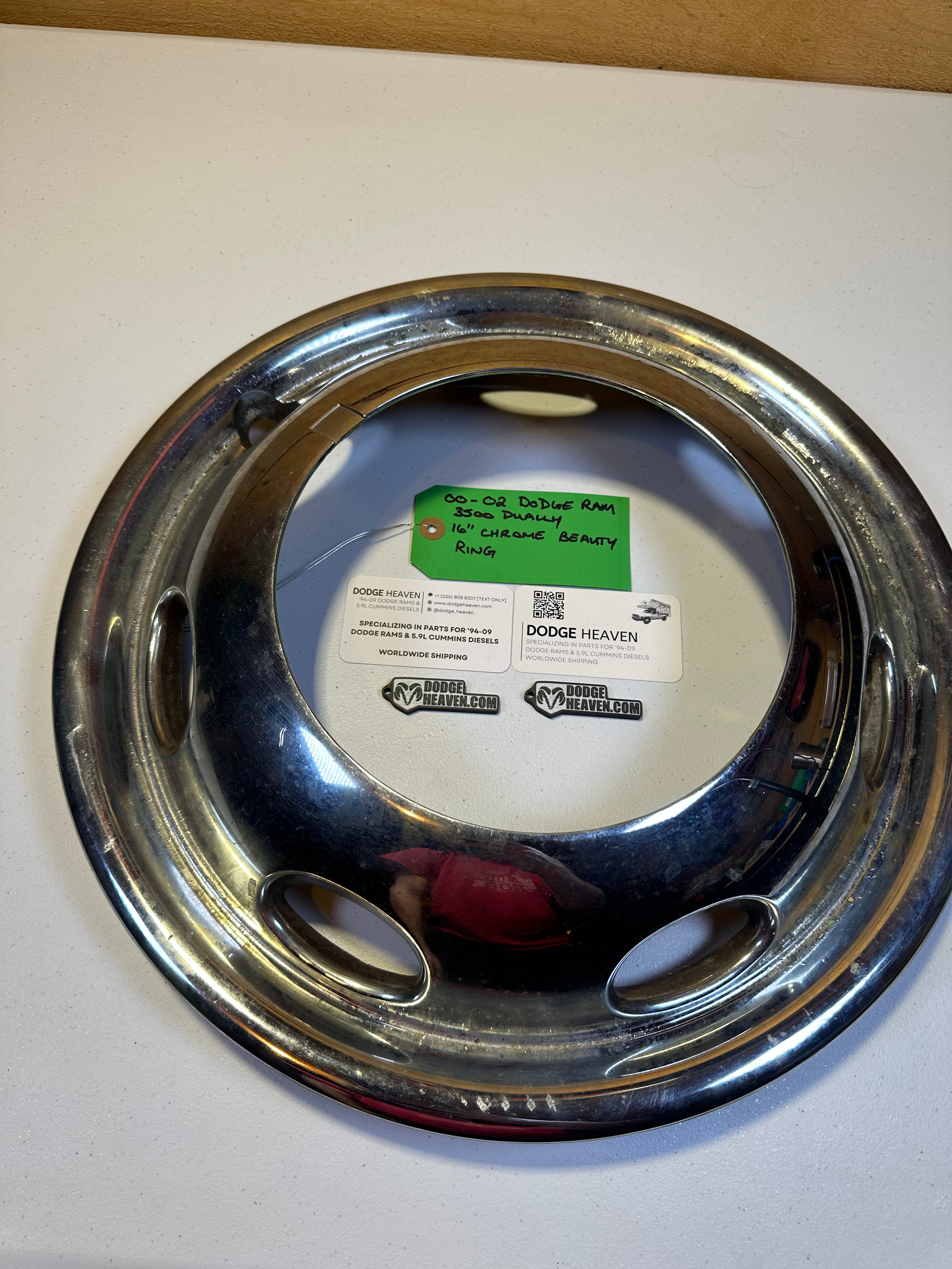 2000-2002 Dodge Ram 3500 DRW Front Hub Cap Wheel Ring Simulator 16in (OEM)