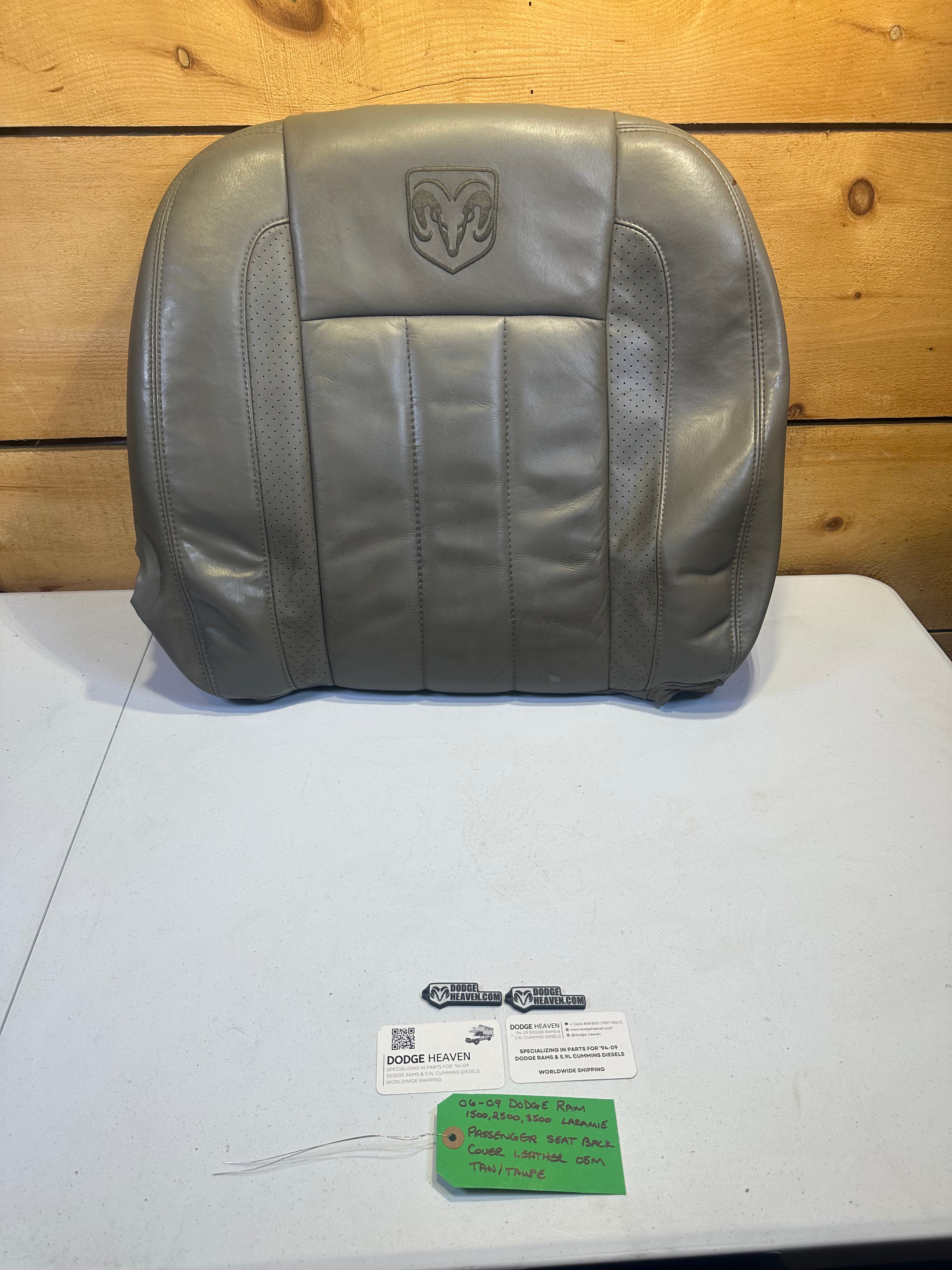 2006-2009 Dodge Ram Laramie Passenger-Side Seat Back Cover Leather Tan / Taupe (OEM)