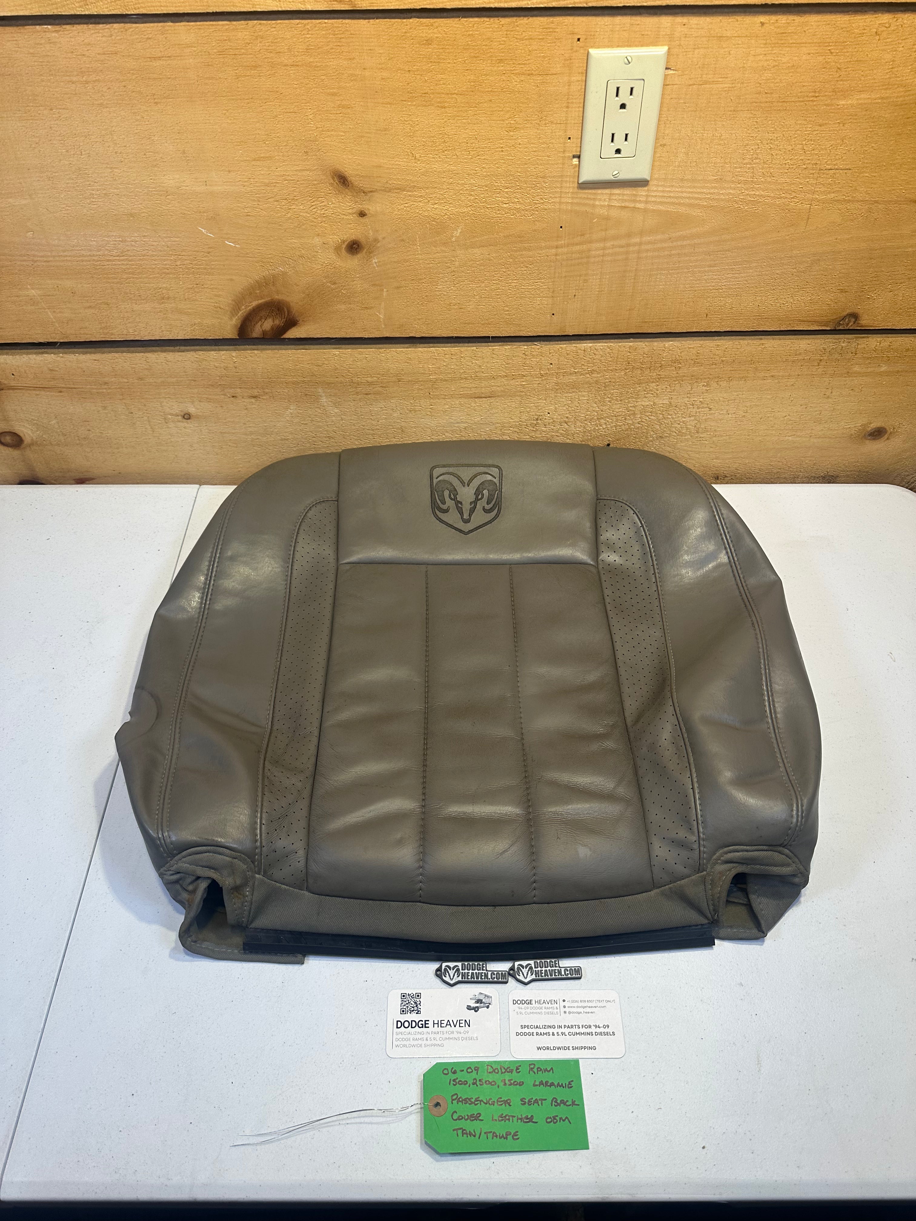 2006-2009 Dodge Ram Laramie Passenger-Side Seat Back Cover Leather Tan / Taupe (OEM)