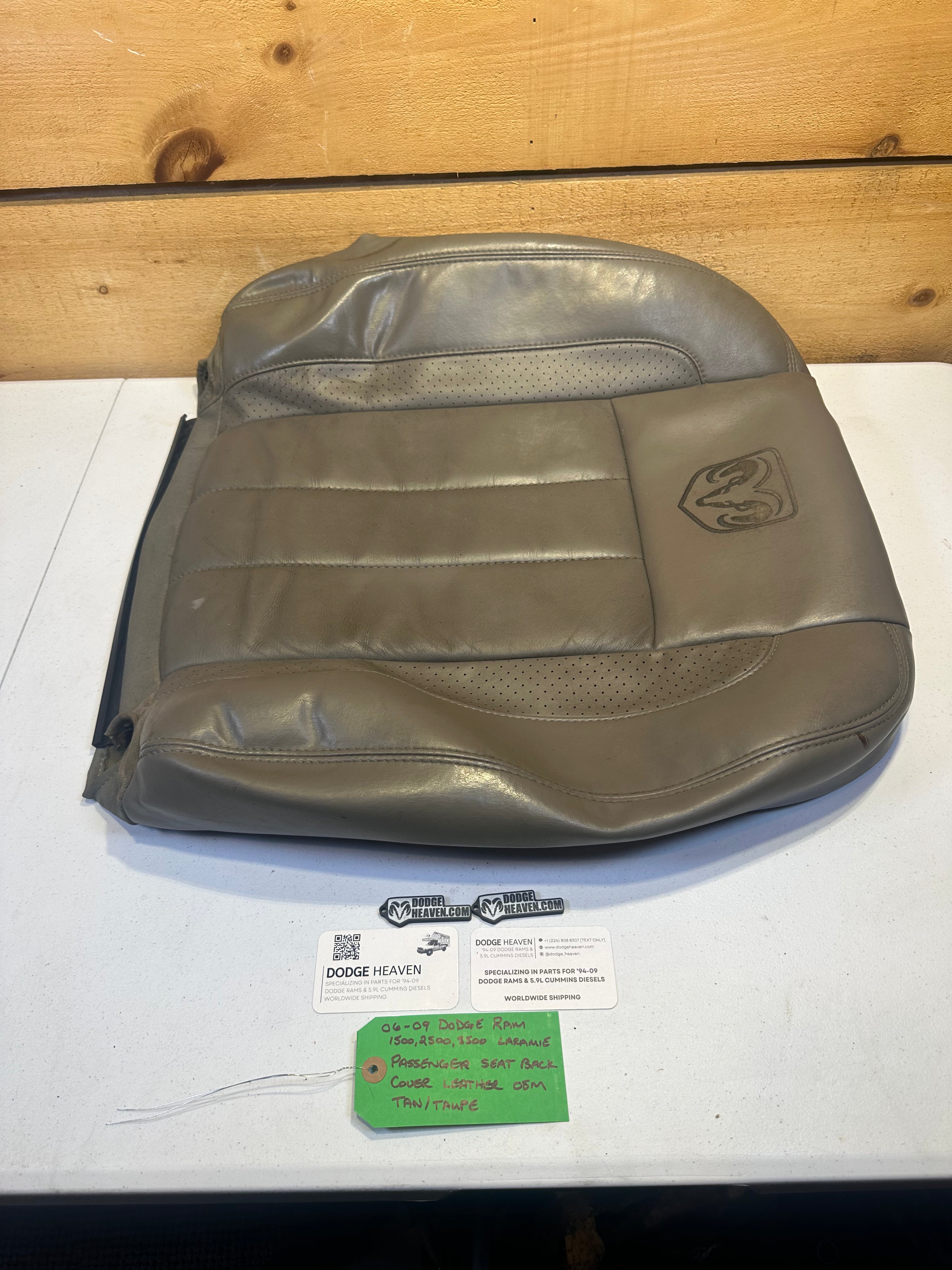 2006-2009 Dodge Ram Laramie Passenger-Side Seat Back Cover Leather Tan / Taupe (OEM)