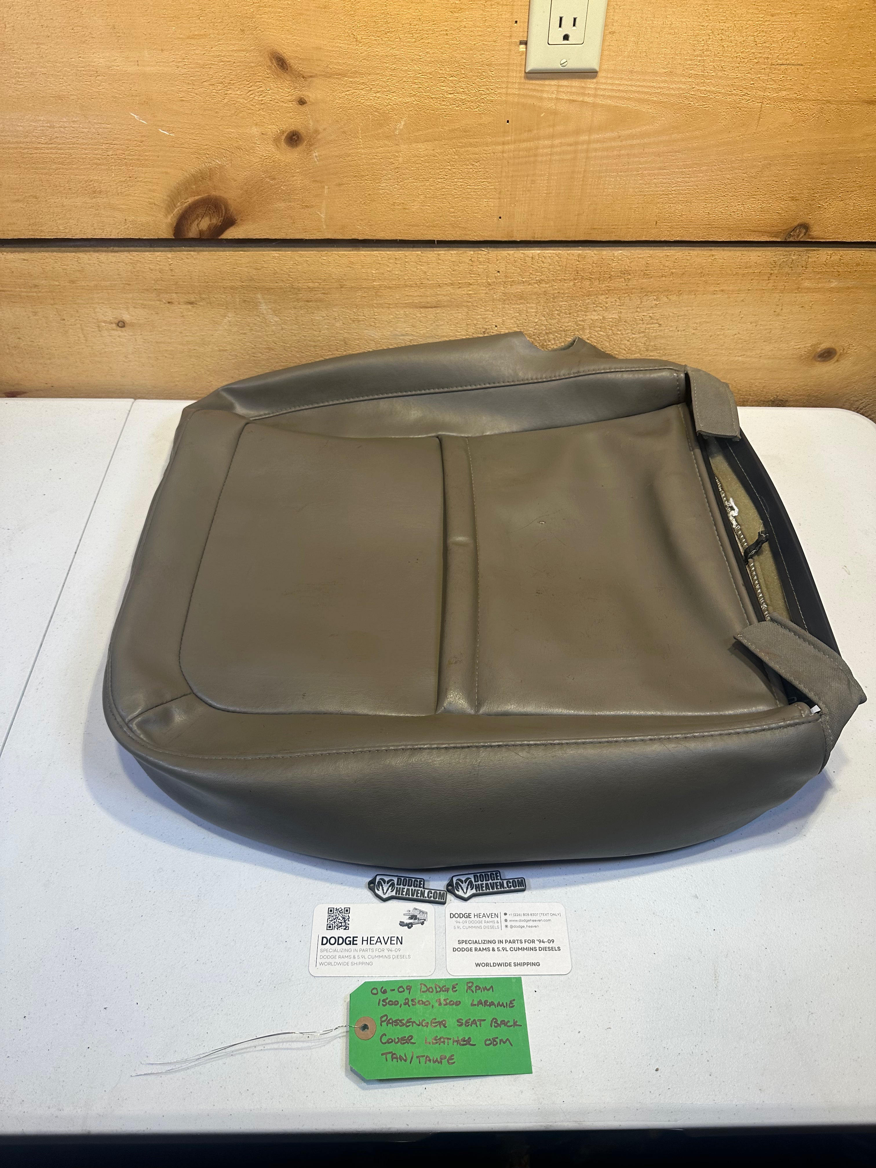2006-2009 Dodge Ram Laramie Passenger-Side Seat Back Cover Leather Tan / Taupe (OEM)