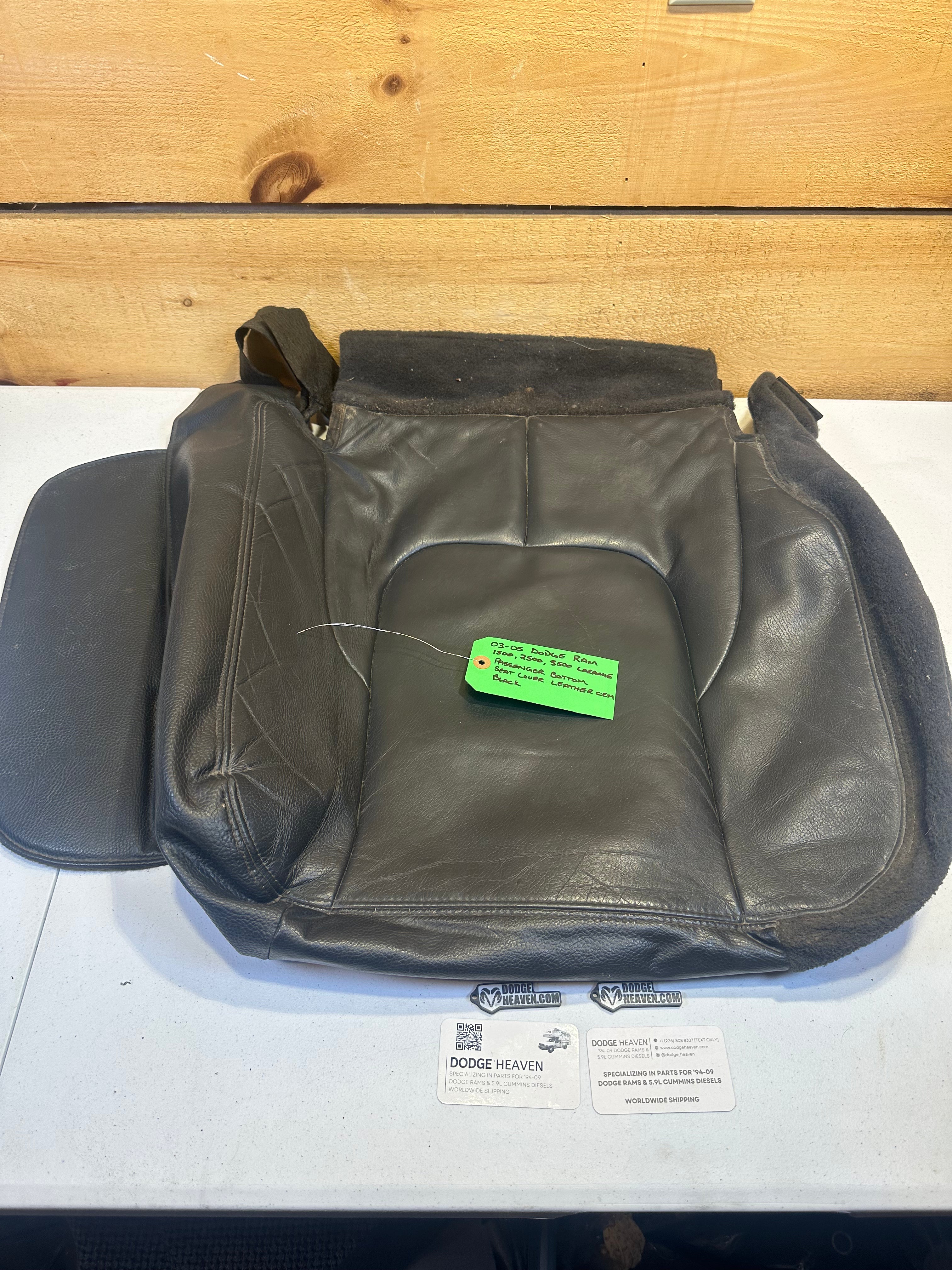 2003-2005 Dodge Ram Laramie Passenger-Side Bottom Seat Cover Leather Black (OEM)