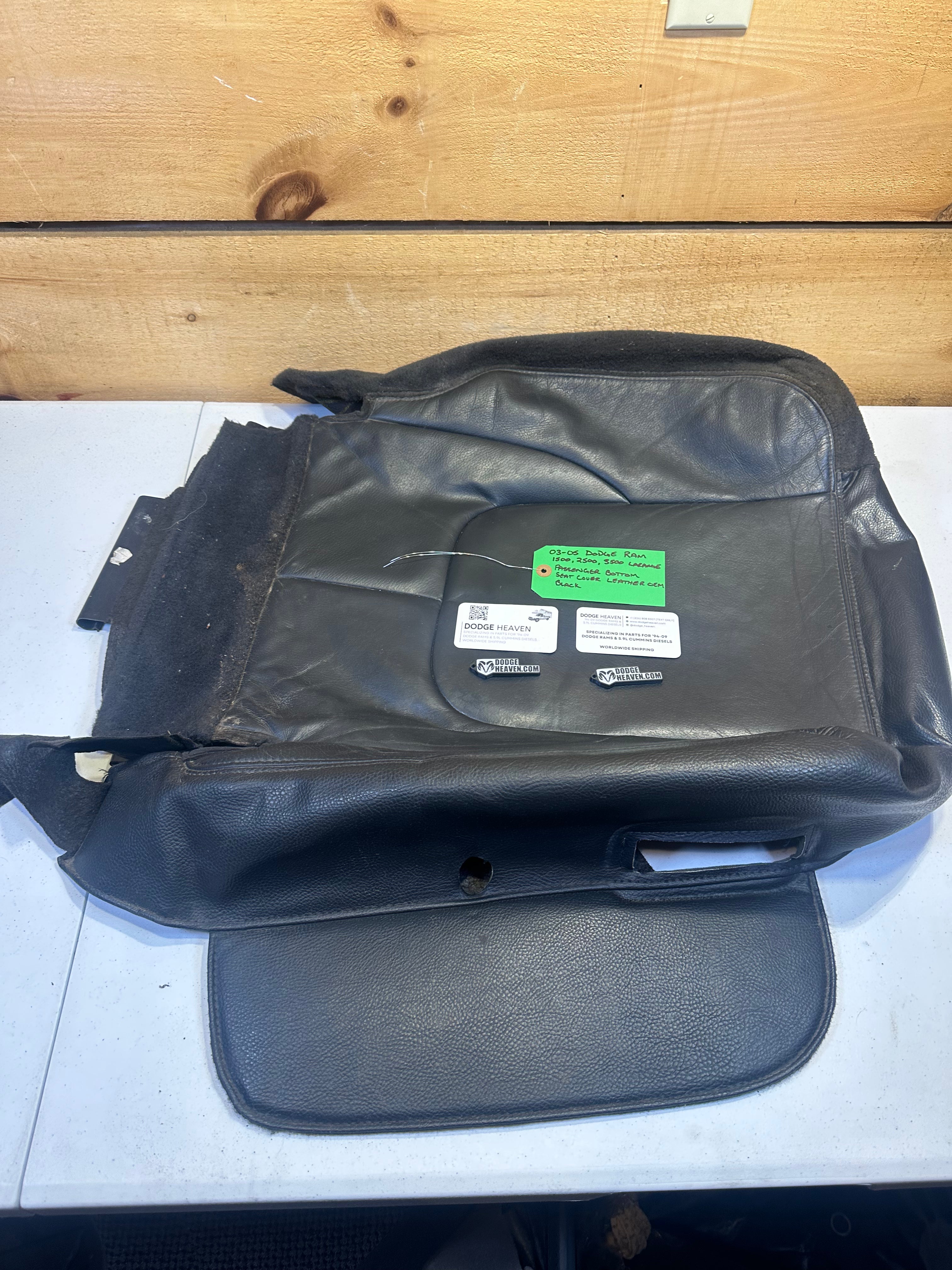 2003-2005 Dodge Ram Laramie Passenger-Side Bottom Seat Cover Leather Black (OEM)