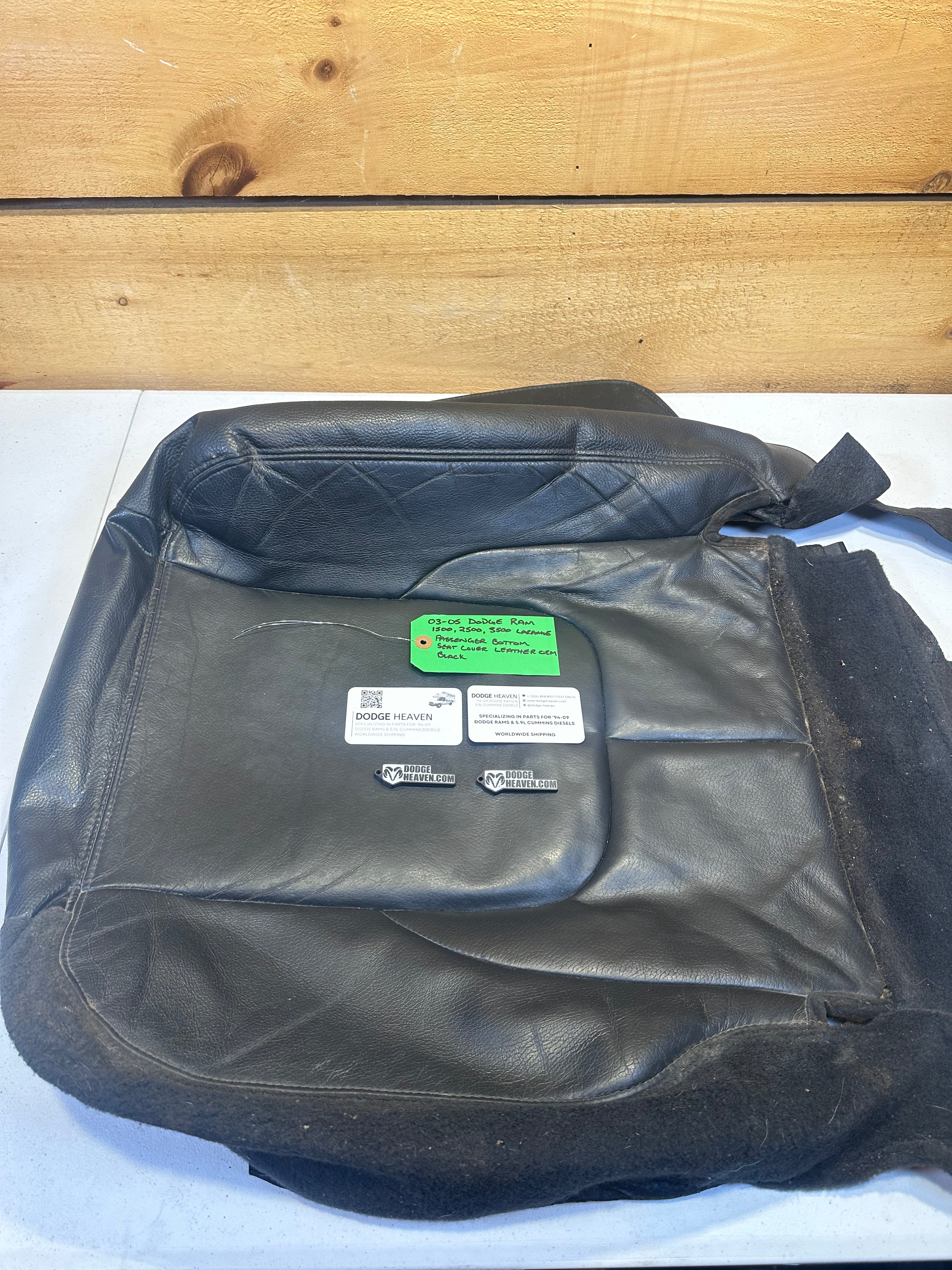 2003-2005 Dodge Ram Laramie Passenger-Side Bottom Seat Cover Leather Black (OEM)