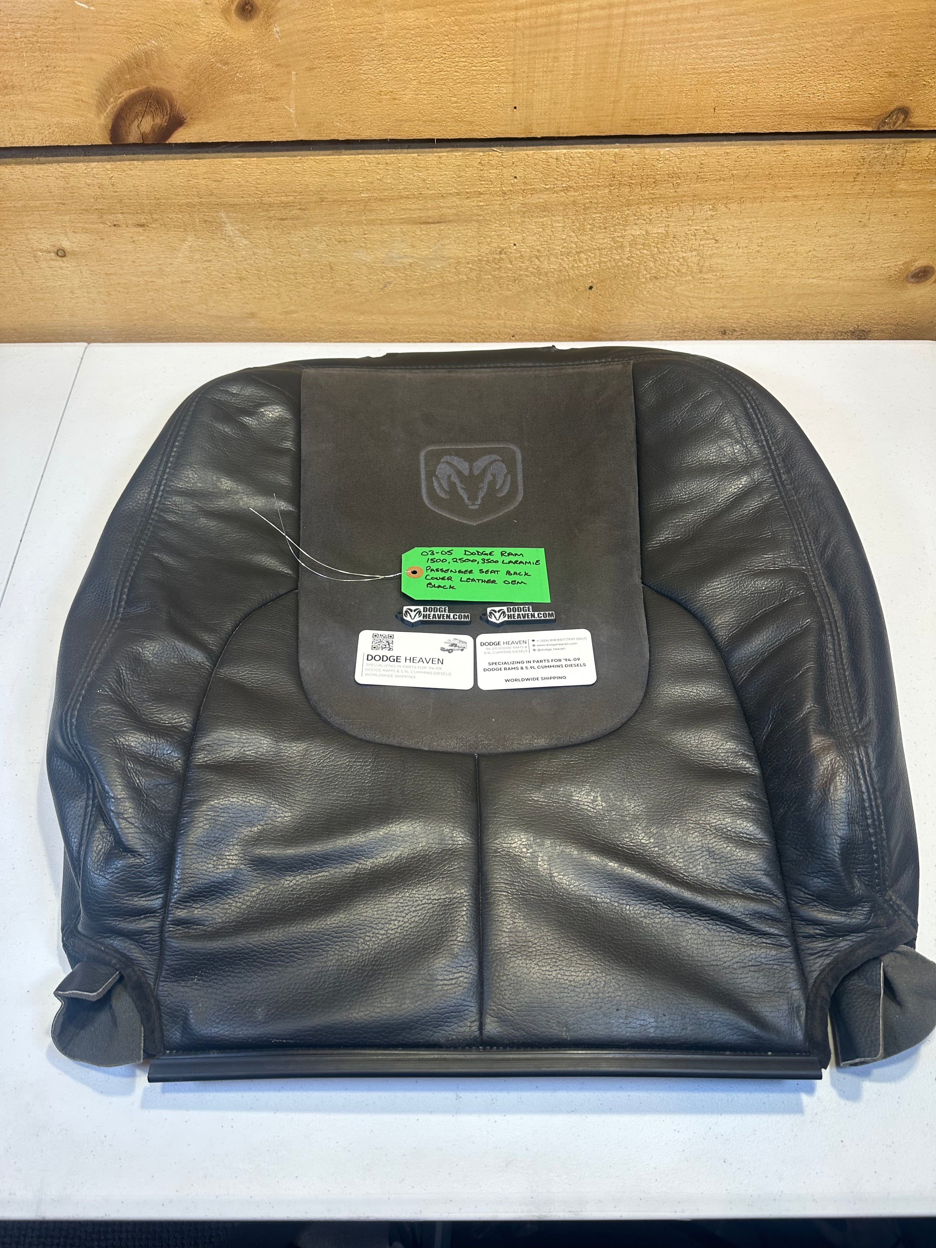2003-2005 Dodge Ram Laramie Passenger-Side Seat Back Cover Black Leather (OEM)
