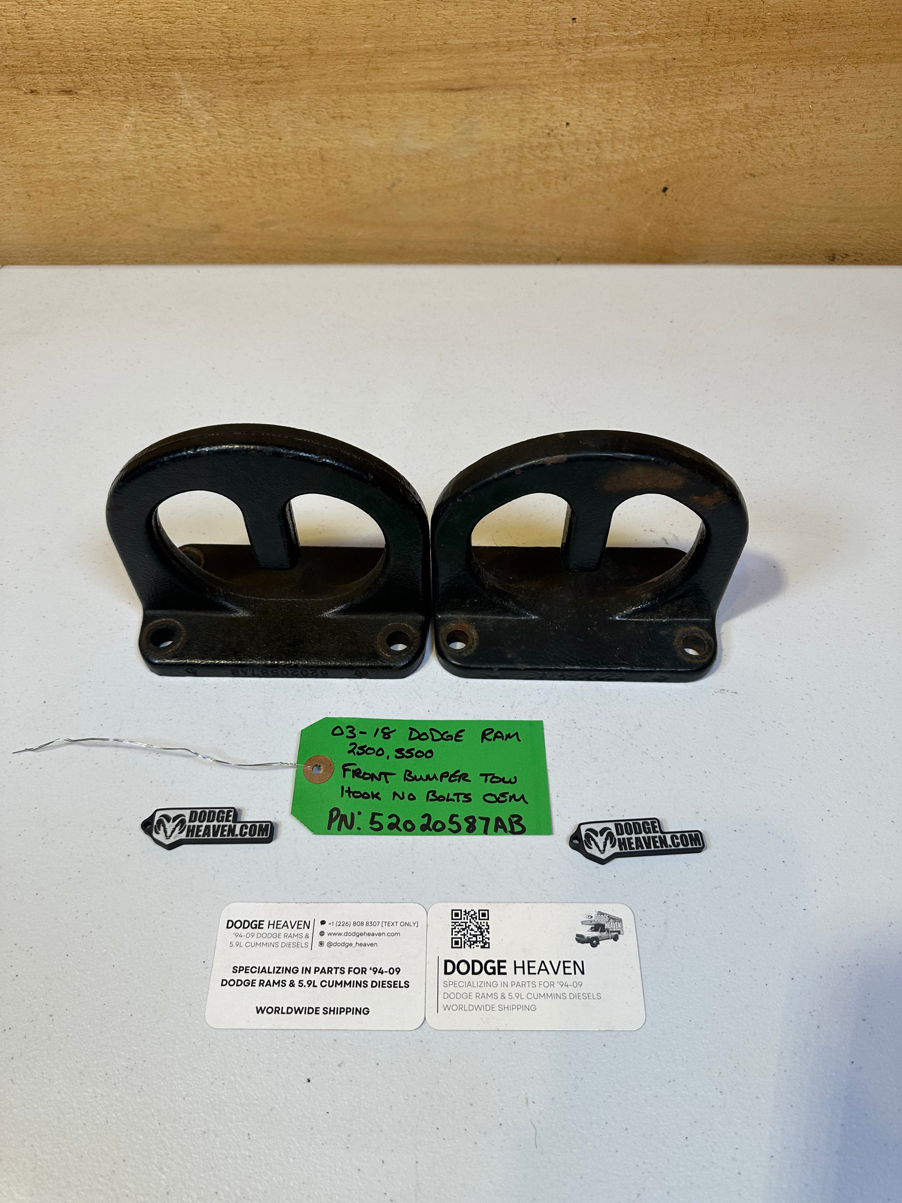 2003-2018 Dodge Ram 2500 3500 Front Bumper Tow Hooks qty 2 (OEM)