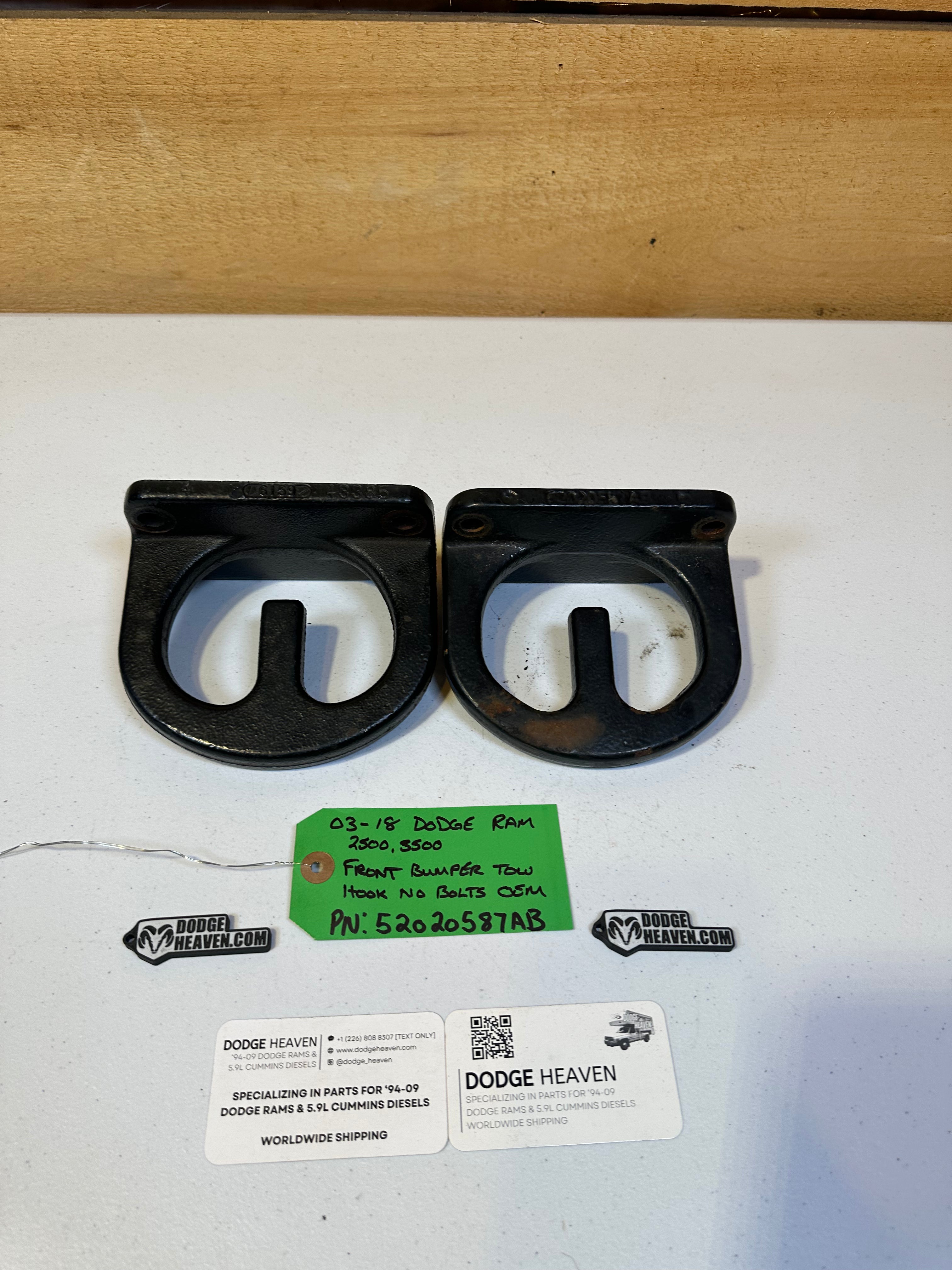 2003-2018 Dodge Ram 2500 3500 Front Bumper Tow Hooks qty 2 (OEM)
