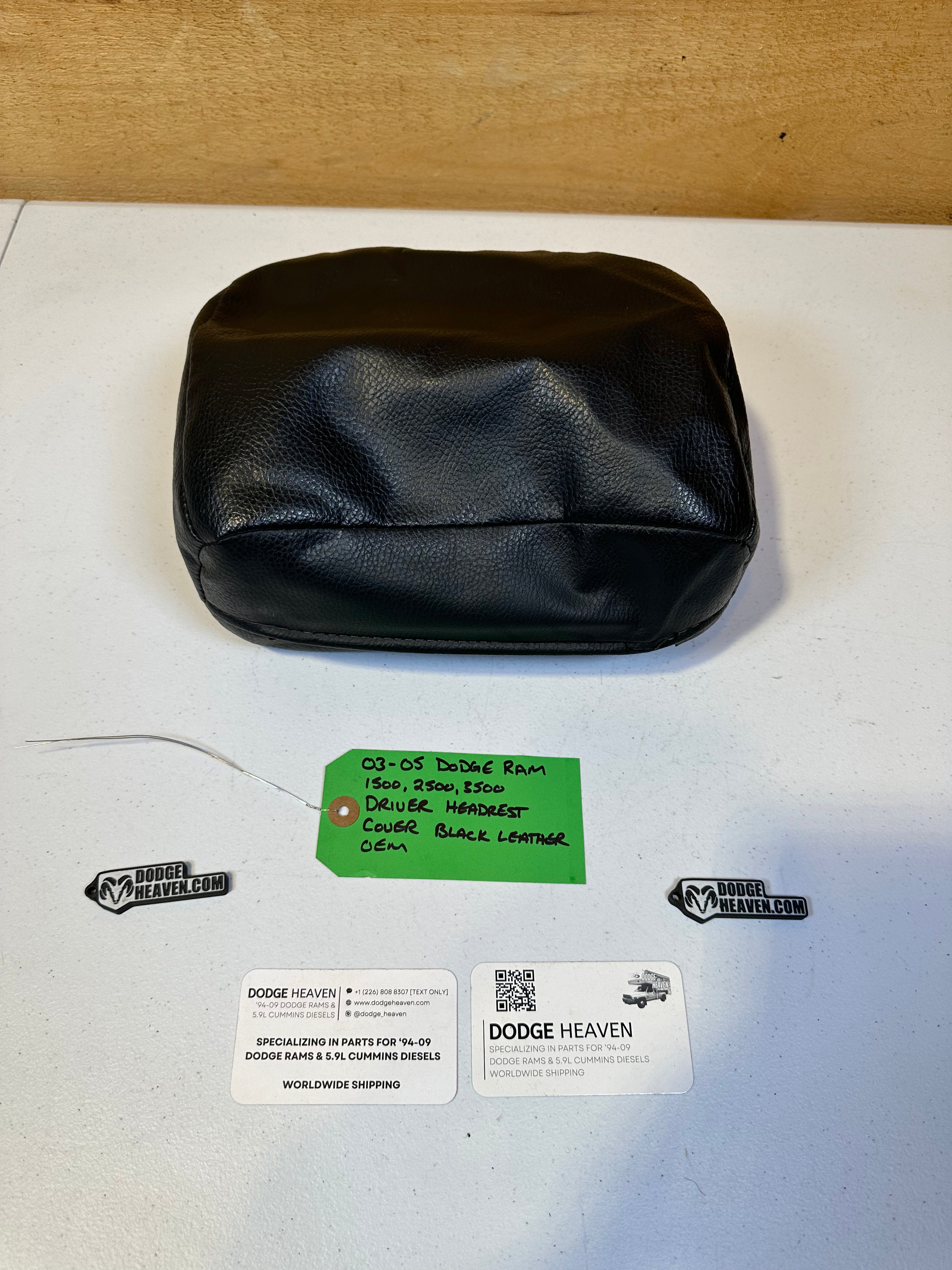 2003-2005 Dodge Ram 1500 2500 3500 Driver-Side Head Rest Cover Black Leather (OEM)