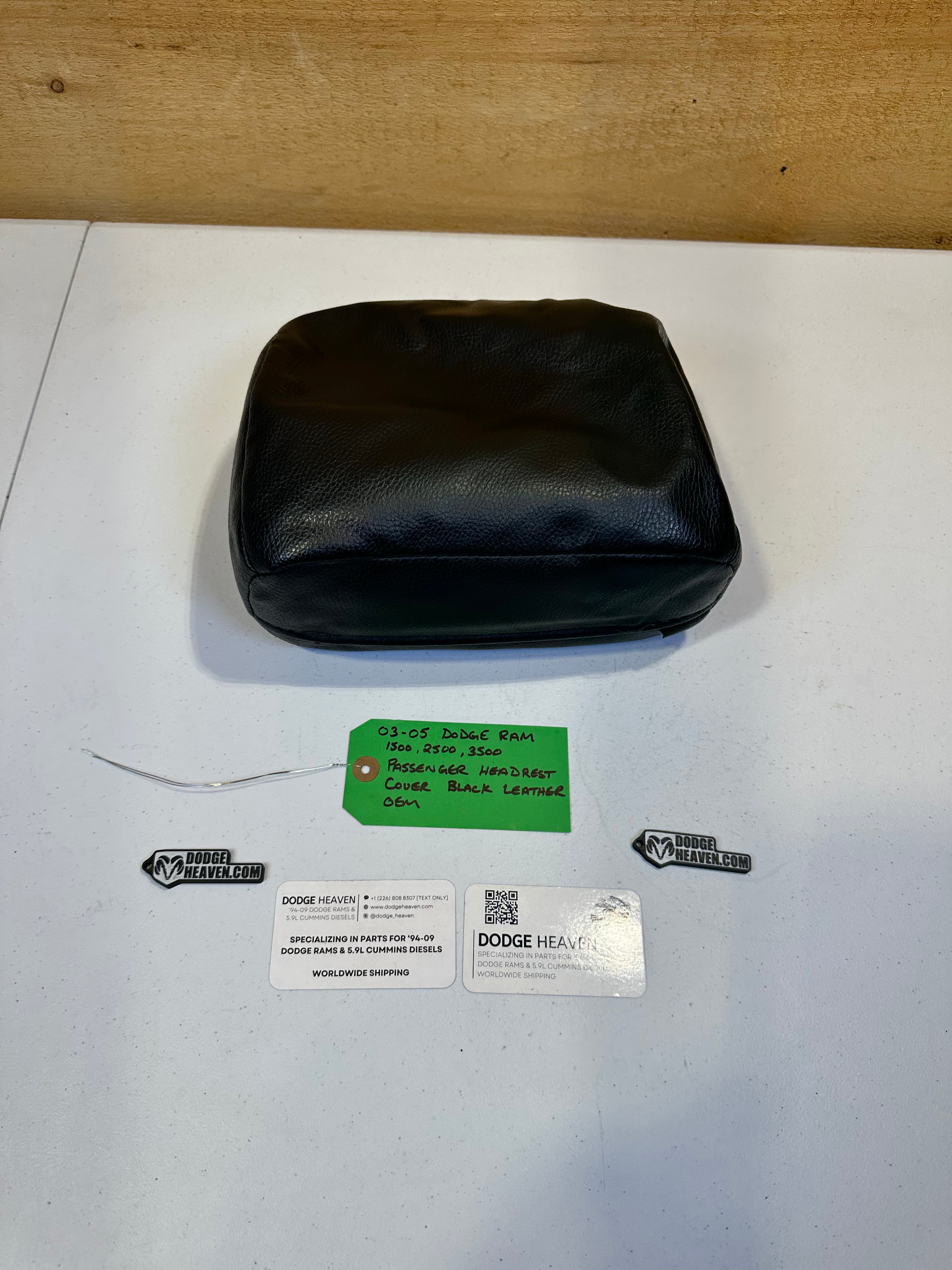2003-2005 Dodge Ram 1500 2500 3500 Passenger-Side Head Rest Cover Black Leather (OEM)