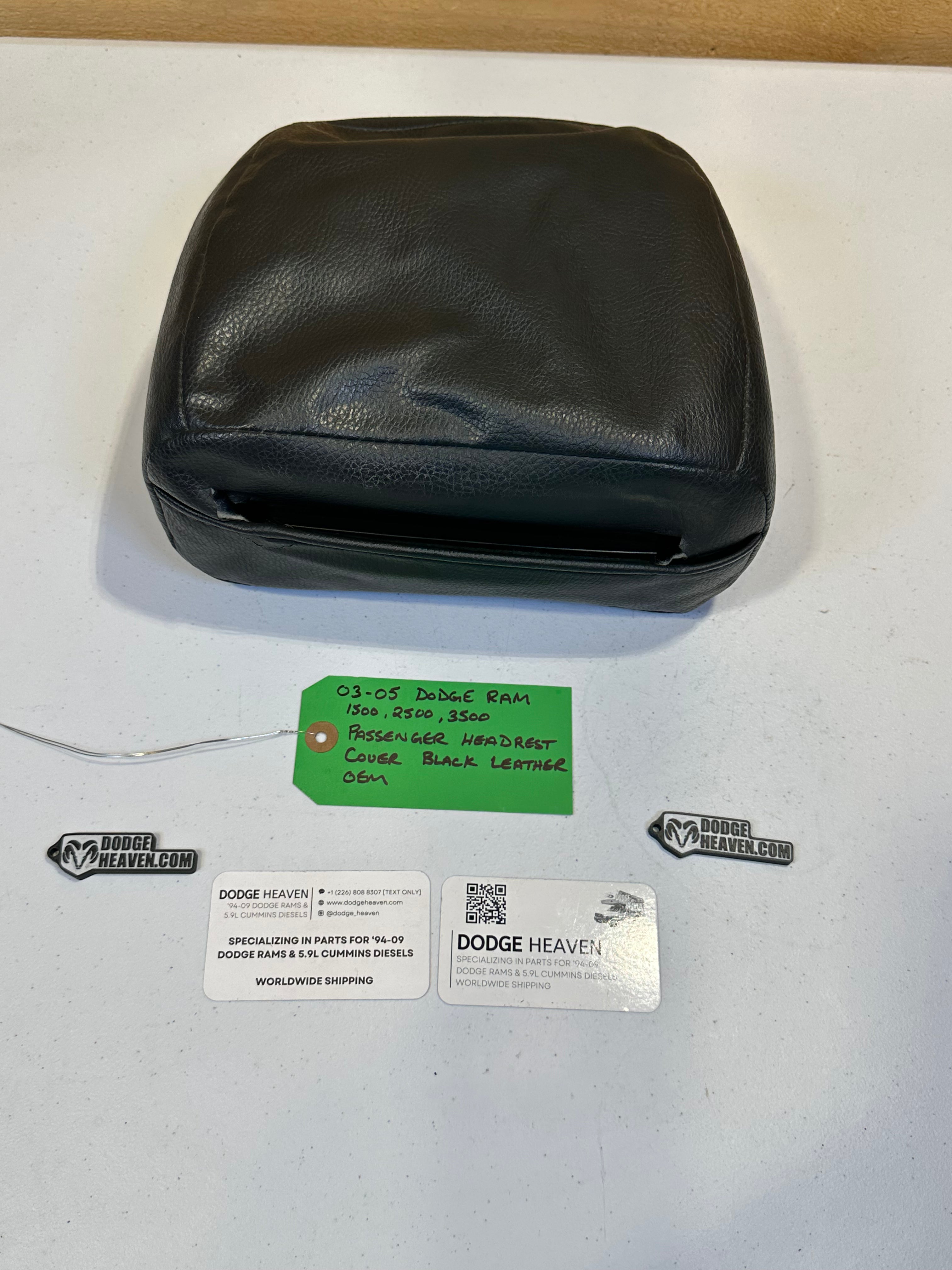 2003-2005 Dodge Ram 1500 2500 3500 Passenger-Side Head Rest Cover Black Leather (OEM)