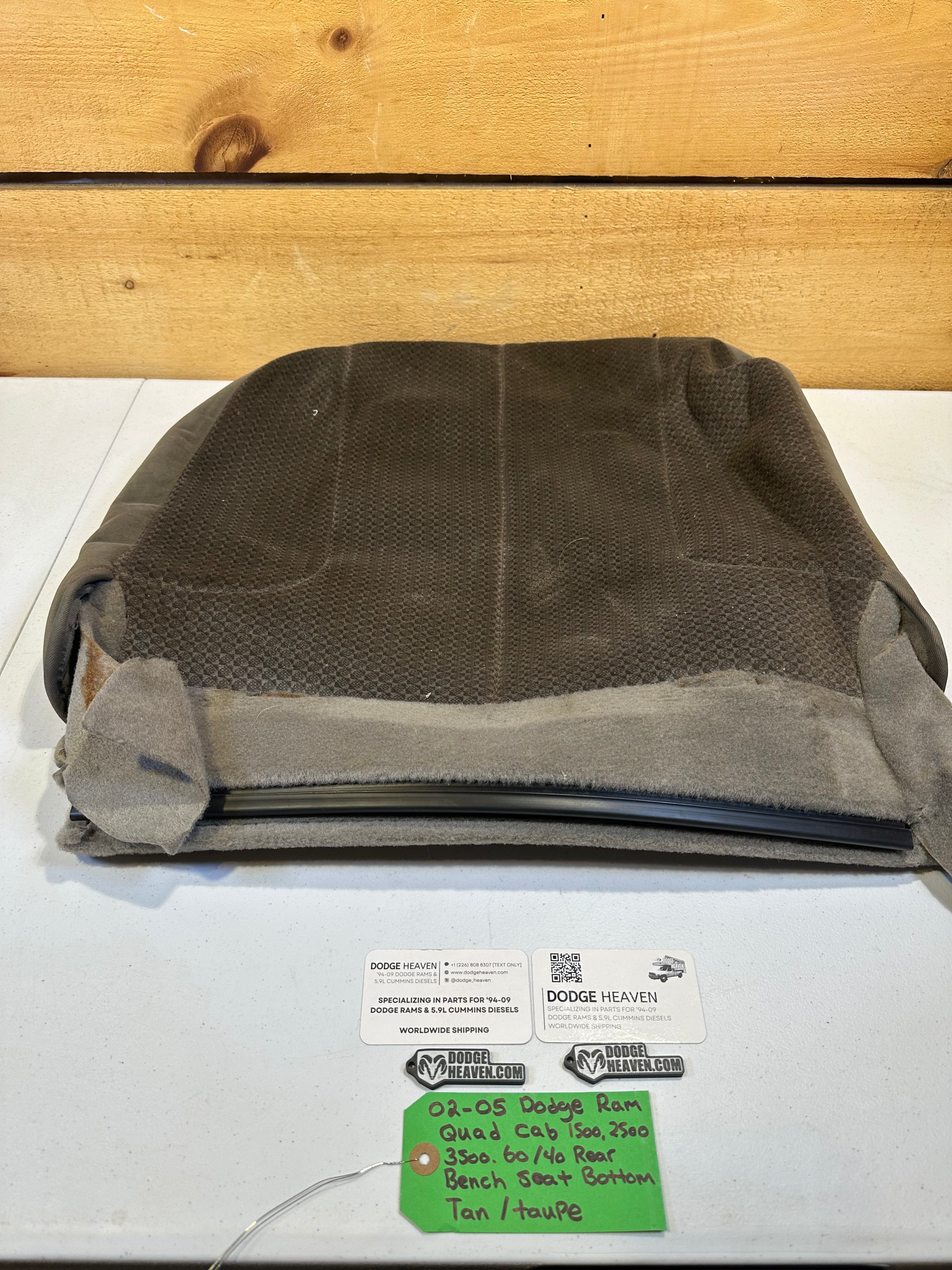 2002-2005 Dodge Ram Quad Cab Rear 60/40 Bench Seat Bottom Tan / Taupe (OEM)