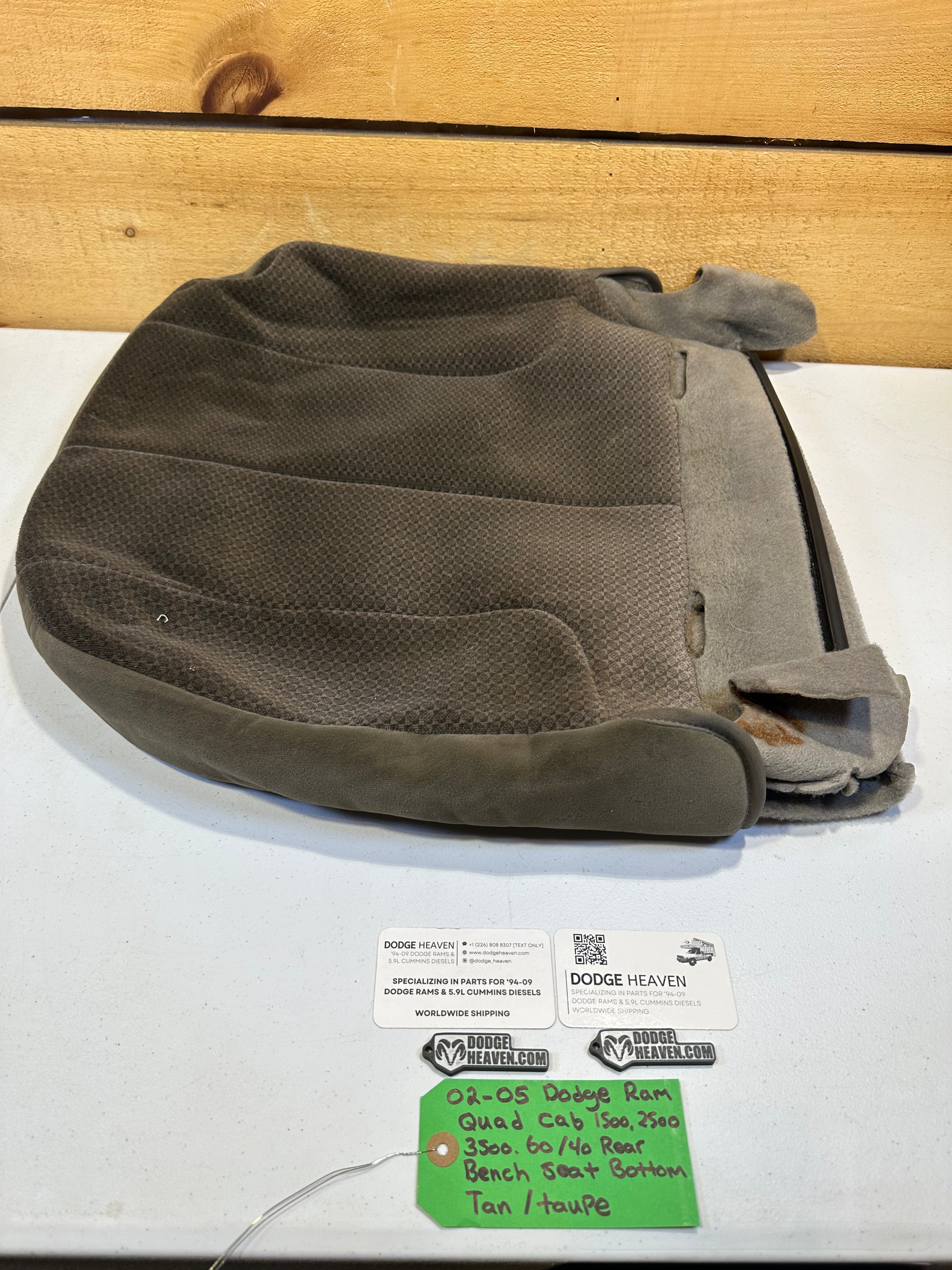 2002-2005 Dodge Ram Quad Cab Rear 60/40 Bench Seat Bottom Tan / Taupe (OEM)