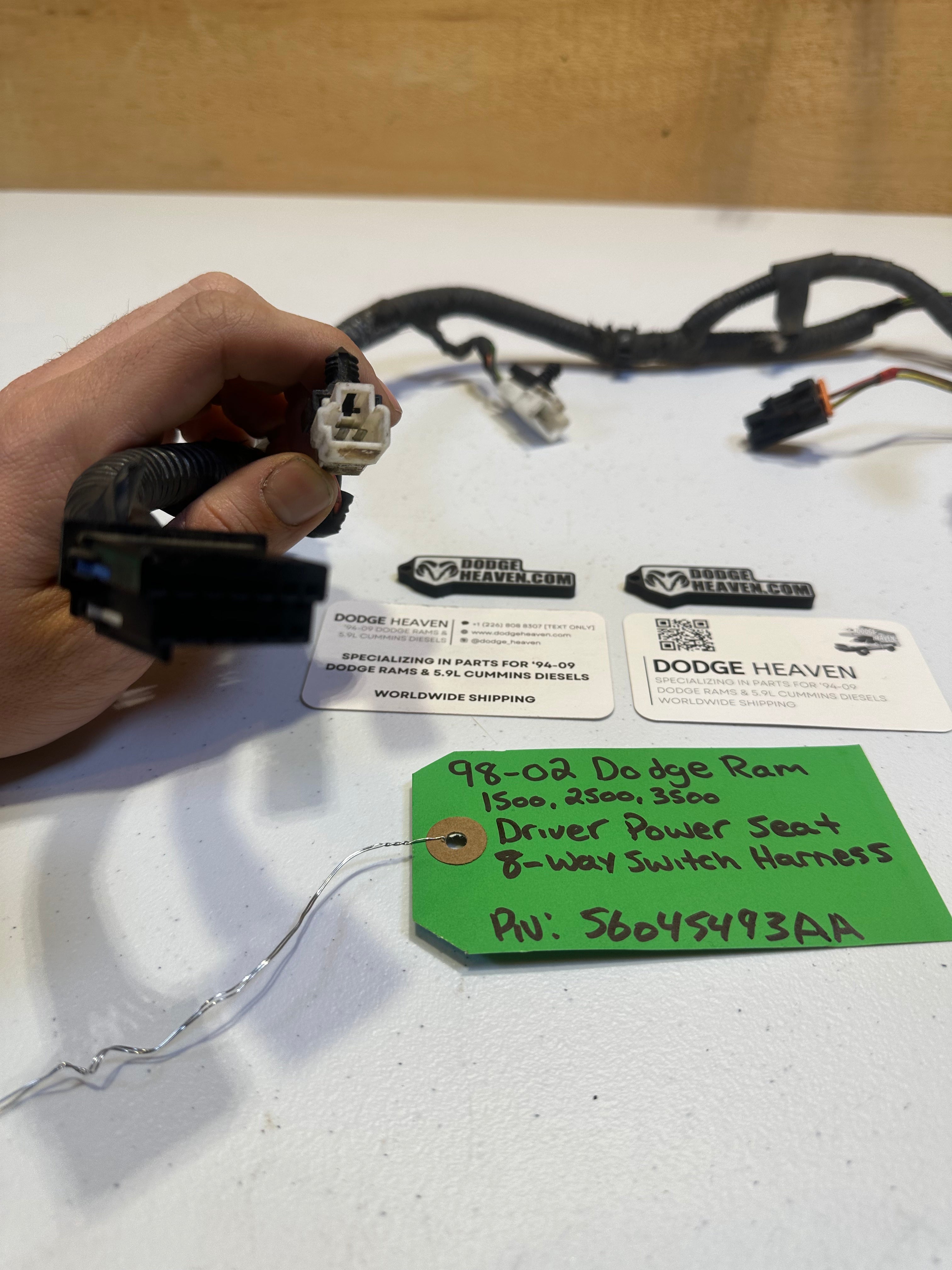 1998-2002 Dodge Ram Driver-Side Power Seat 8-way Switch Wiring Harness (OEM)