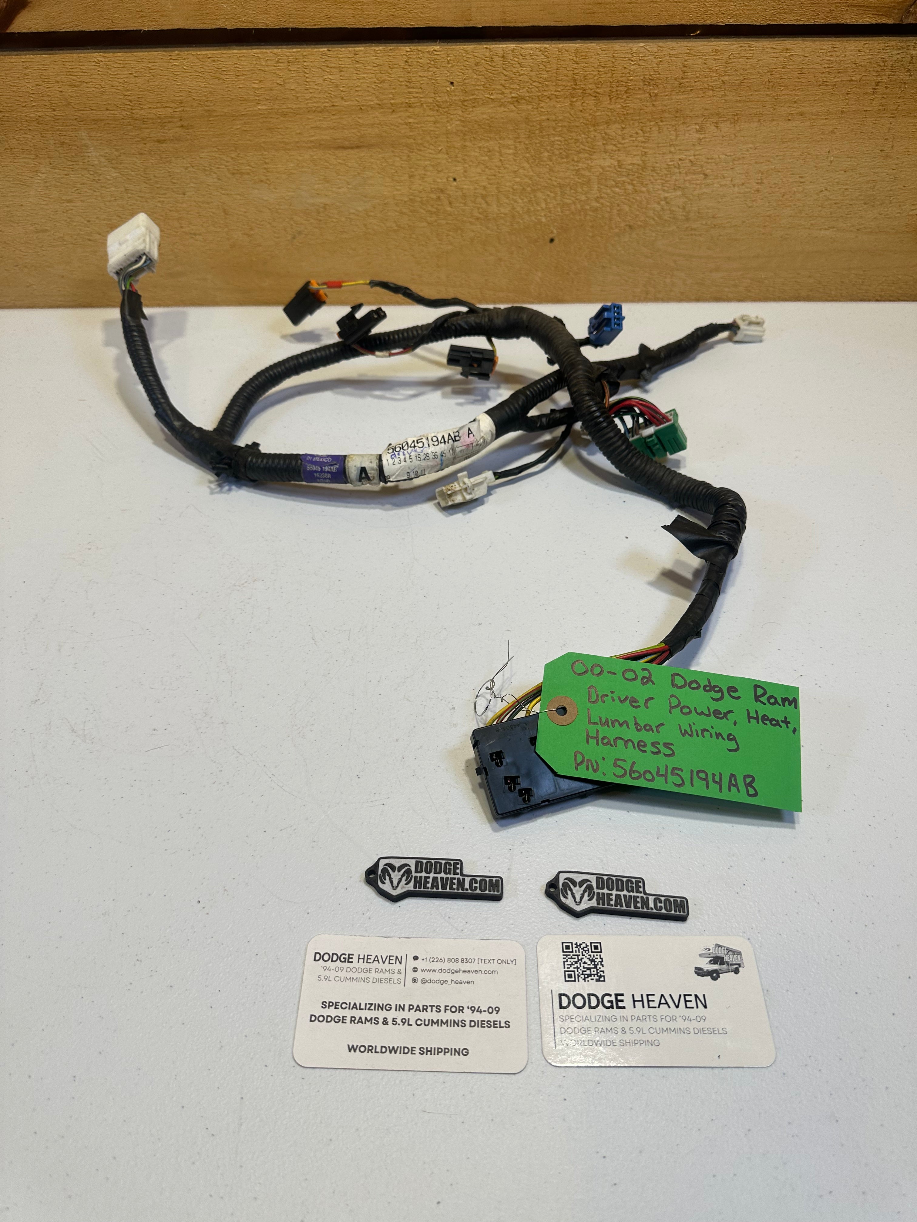 2000-2002 Dodge Ram Driver-Side w Power Heated Lumbar Seat Wiring Harness (OEM)
