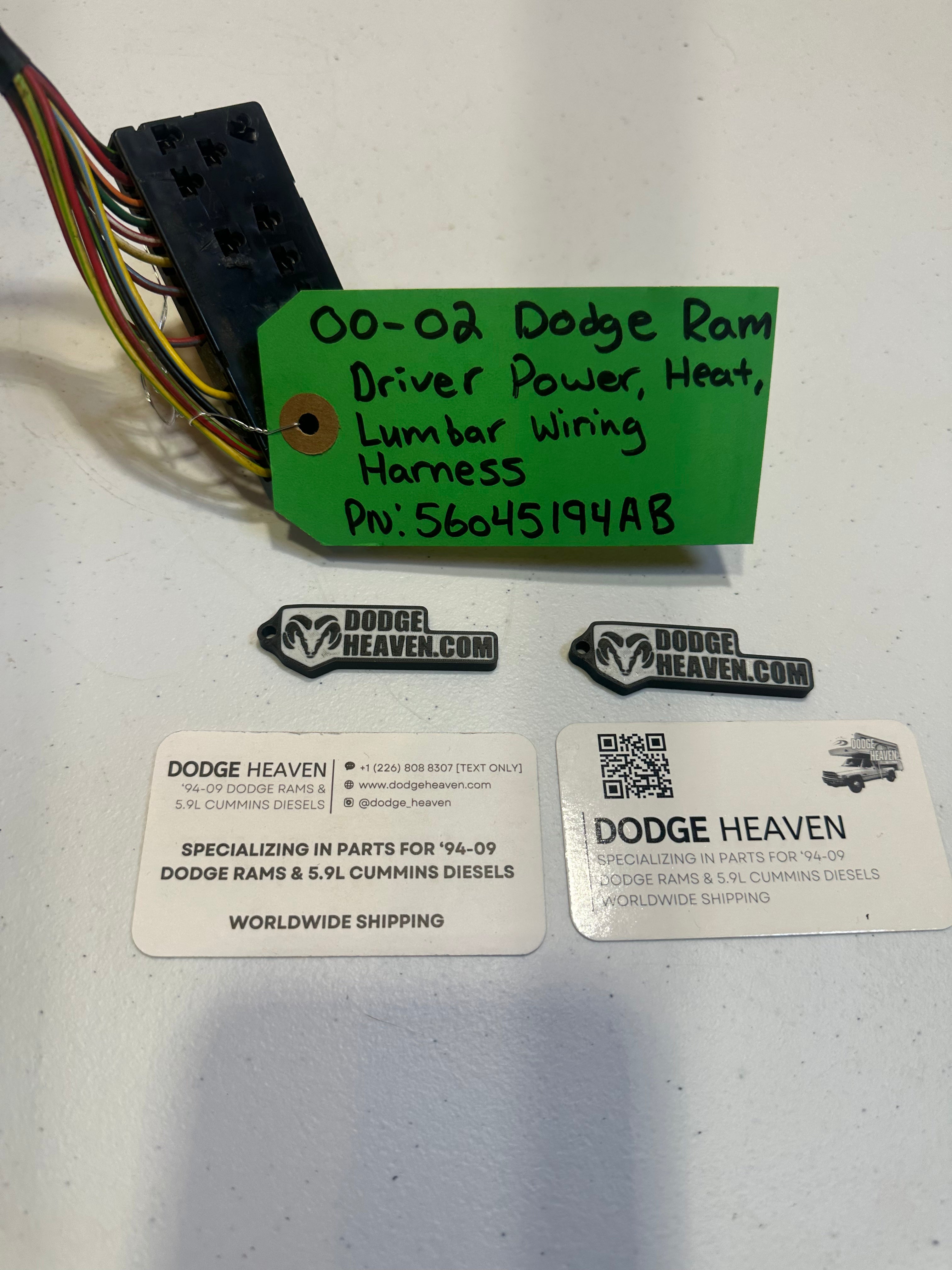 2000-2002 Dodge Ram Driver-Side w Power Heated Lumbar Seat Wiring Harness (OEM)