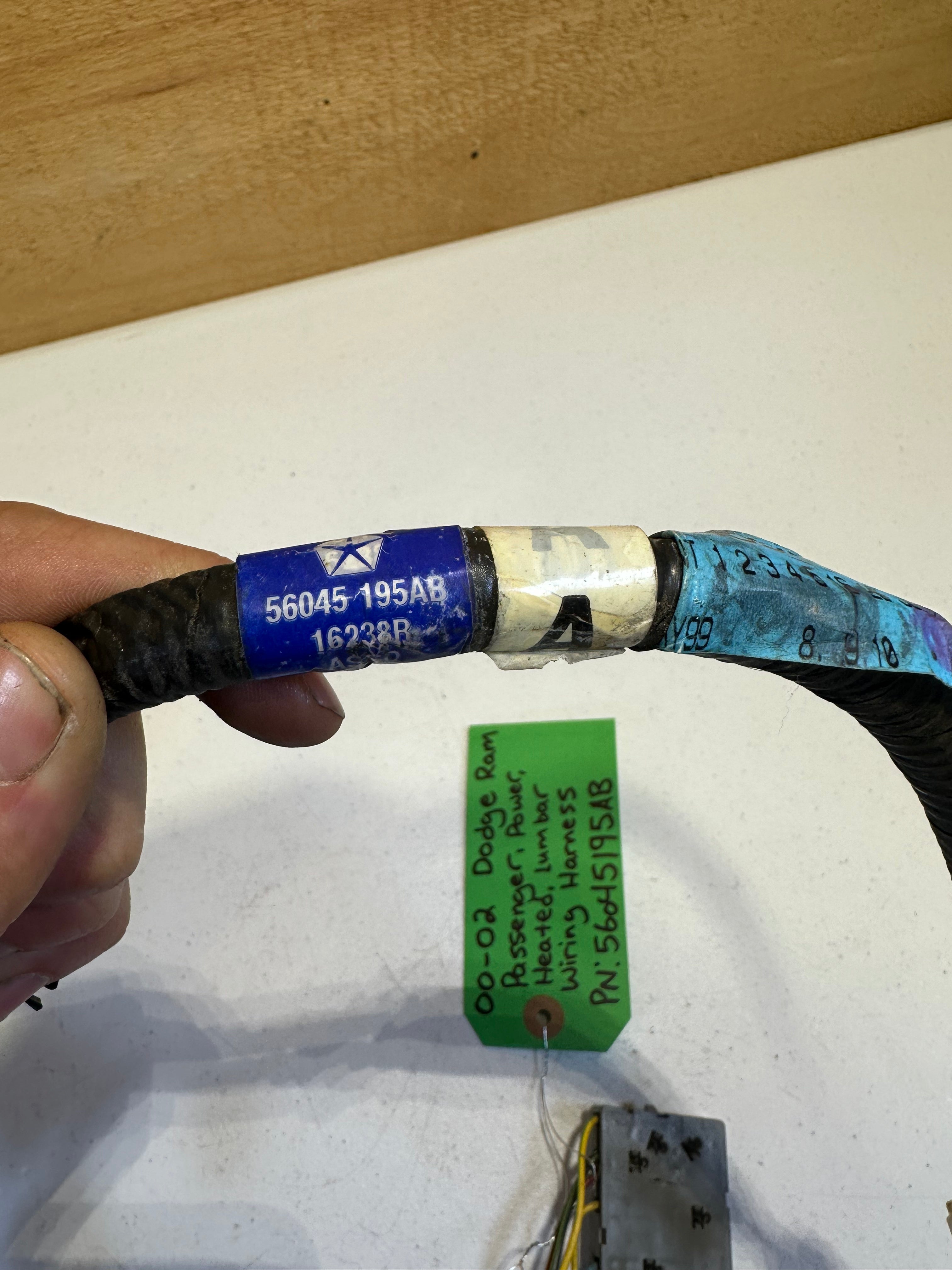 2000 Dodge Ram Passenger-Side w Power Heated Lumbar Seat Wiring Harness (OEM)