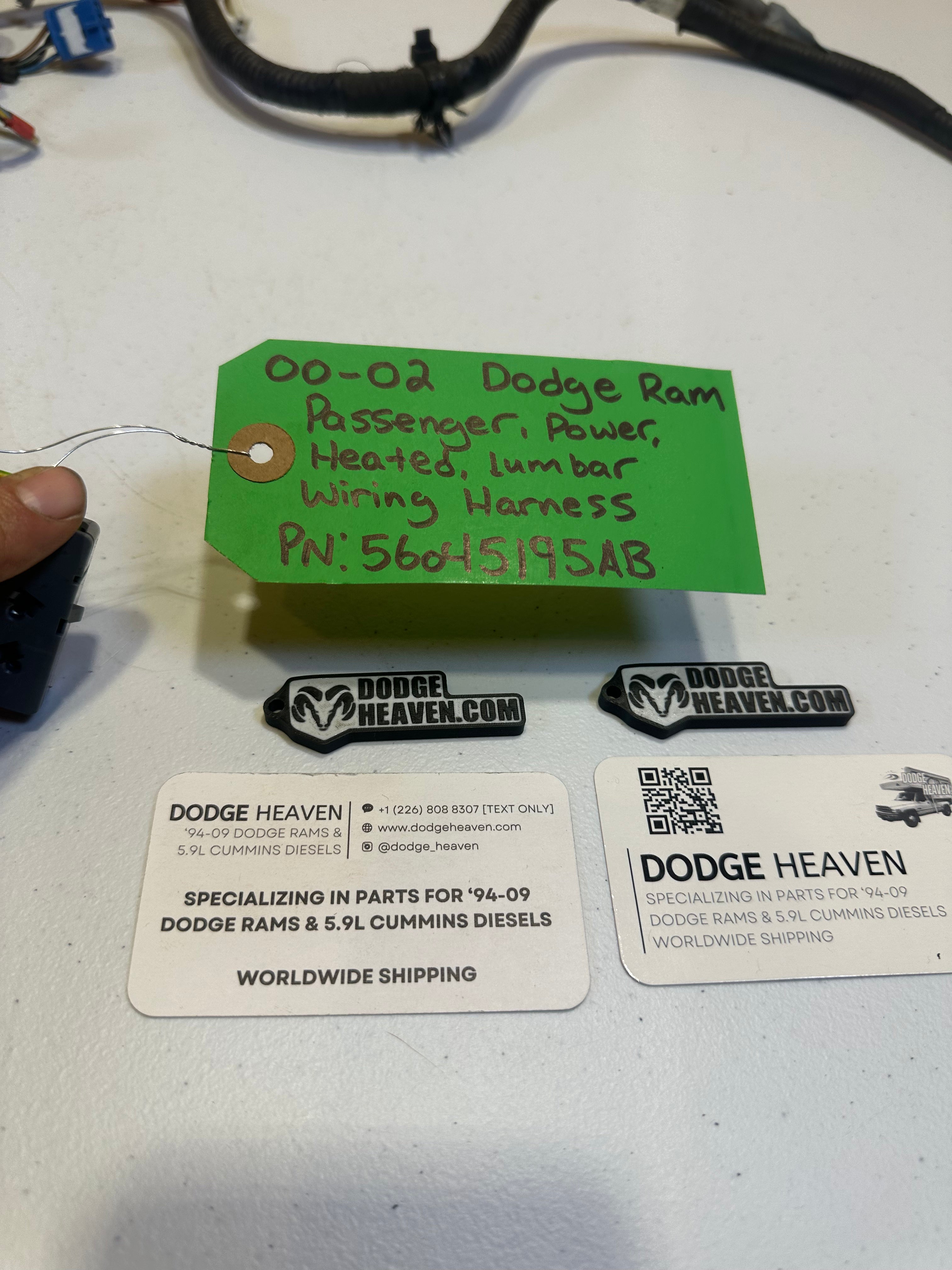 2000 Dodge Ram Passenger-Side w Power Heated Lumbar Seat Wiring Harness (OEM)