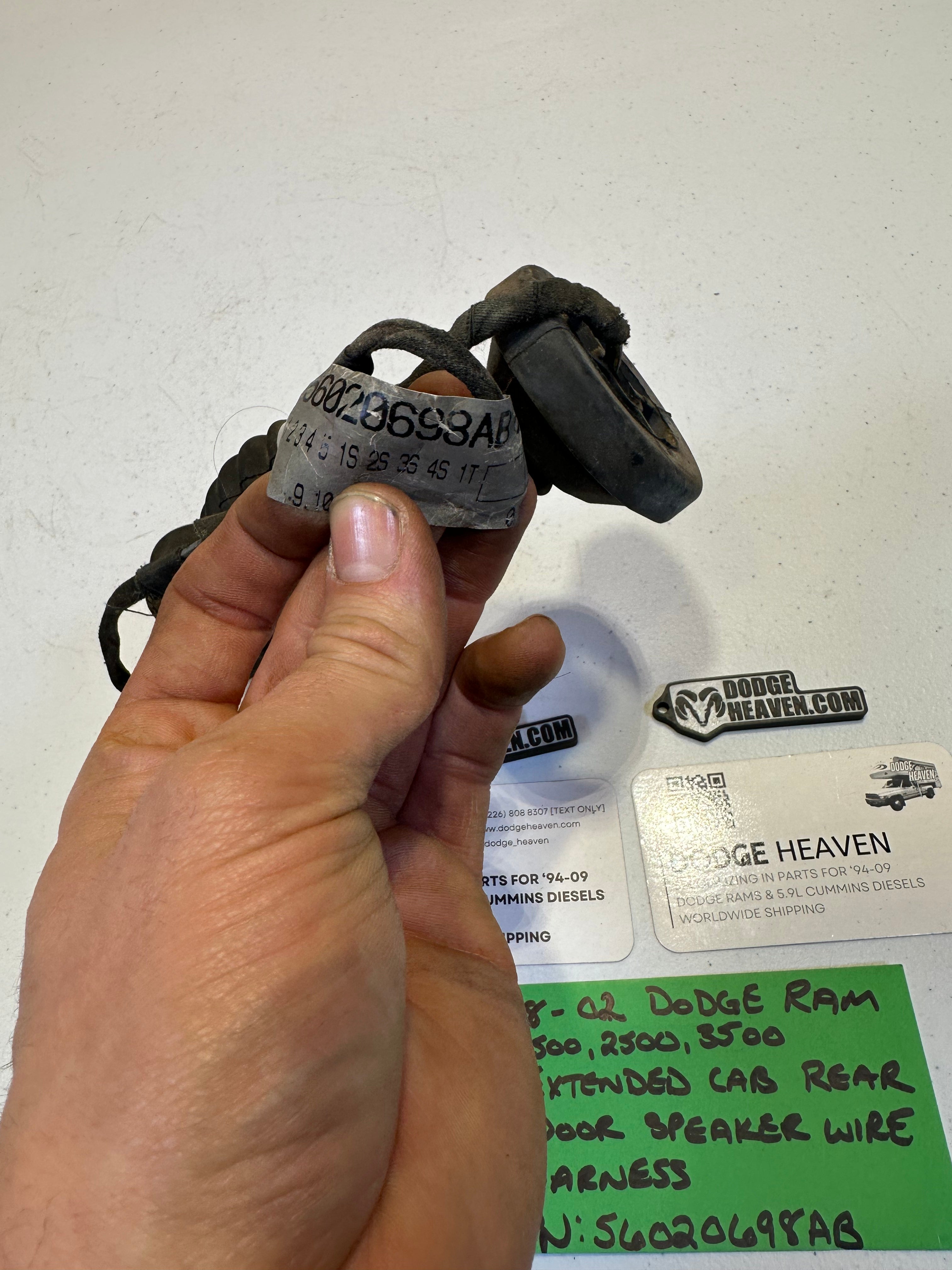 1998-2002 Dodge Ram 1500 2500 3500 Rear Door Speaker Wire Harness (OEM)