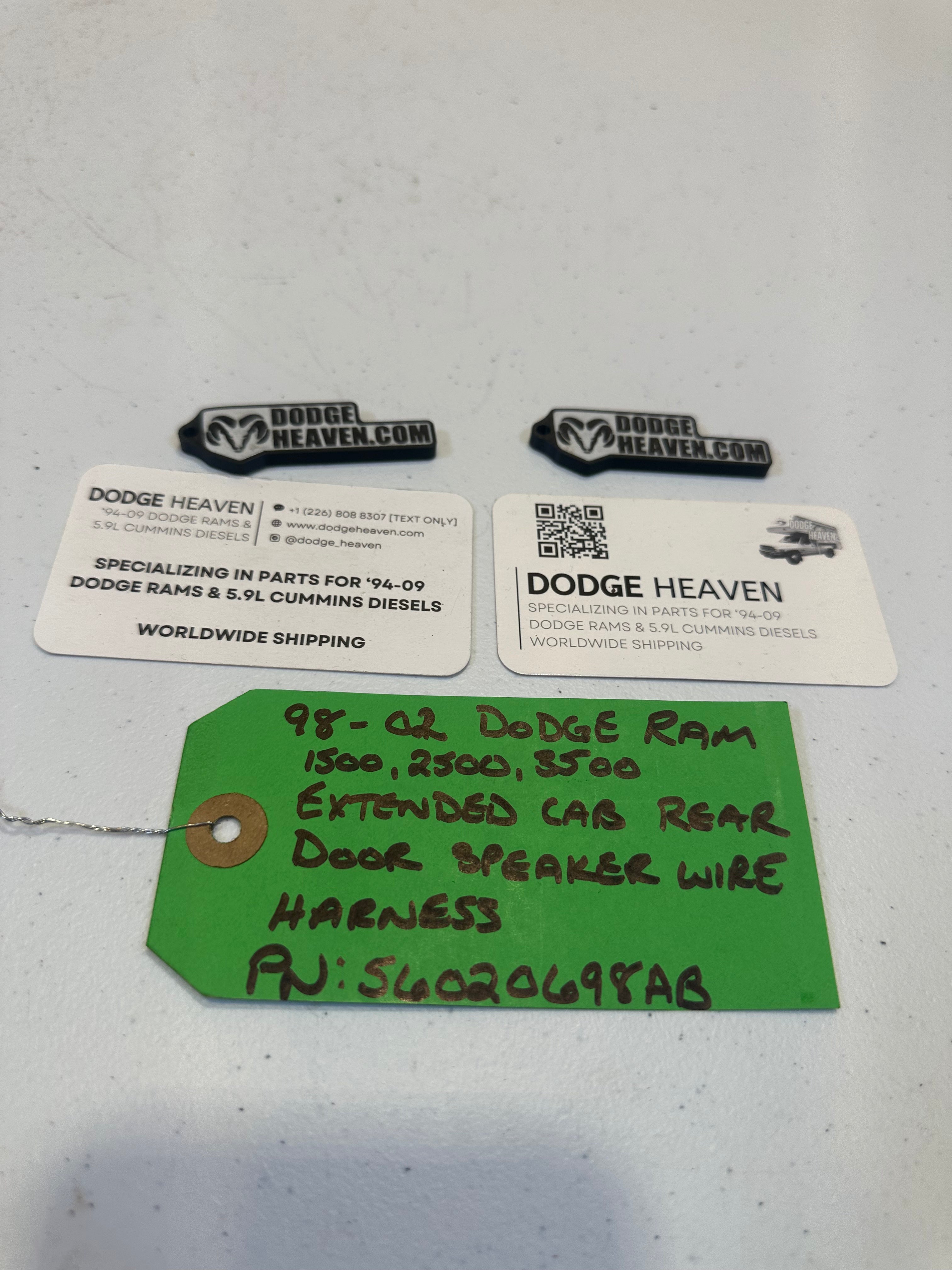 1998-2002 Dodge Ram 1500 2500 3500 Rear Door Speaker Wire Harness (OEM)