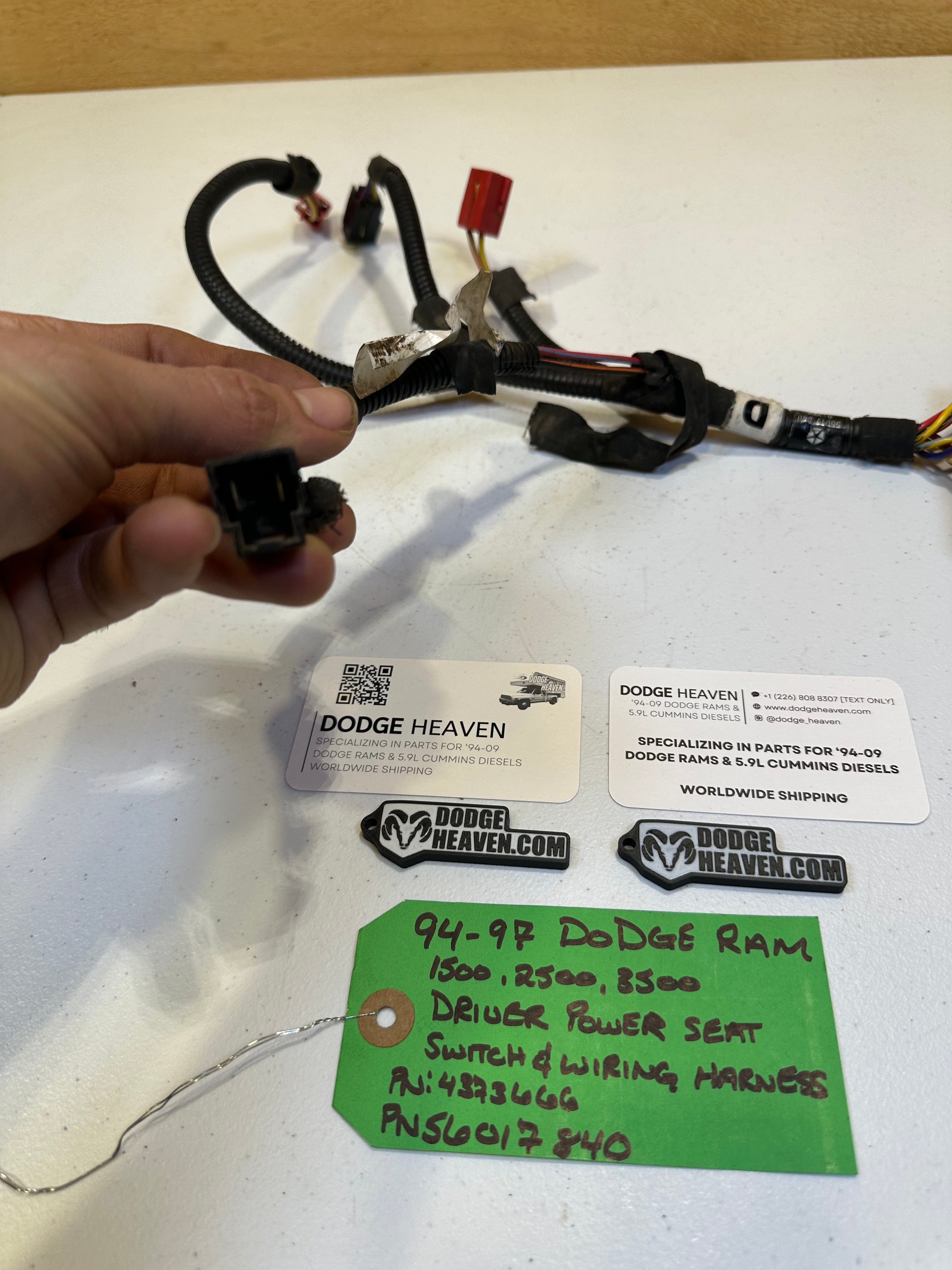 1994-1997 Dodge Ram Driver-Side Power Seat Wiring Harness & Switch (OEM)