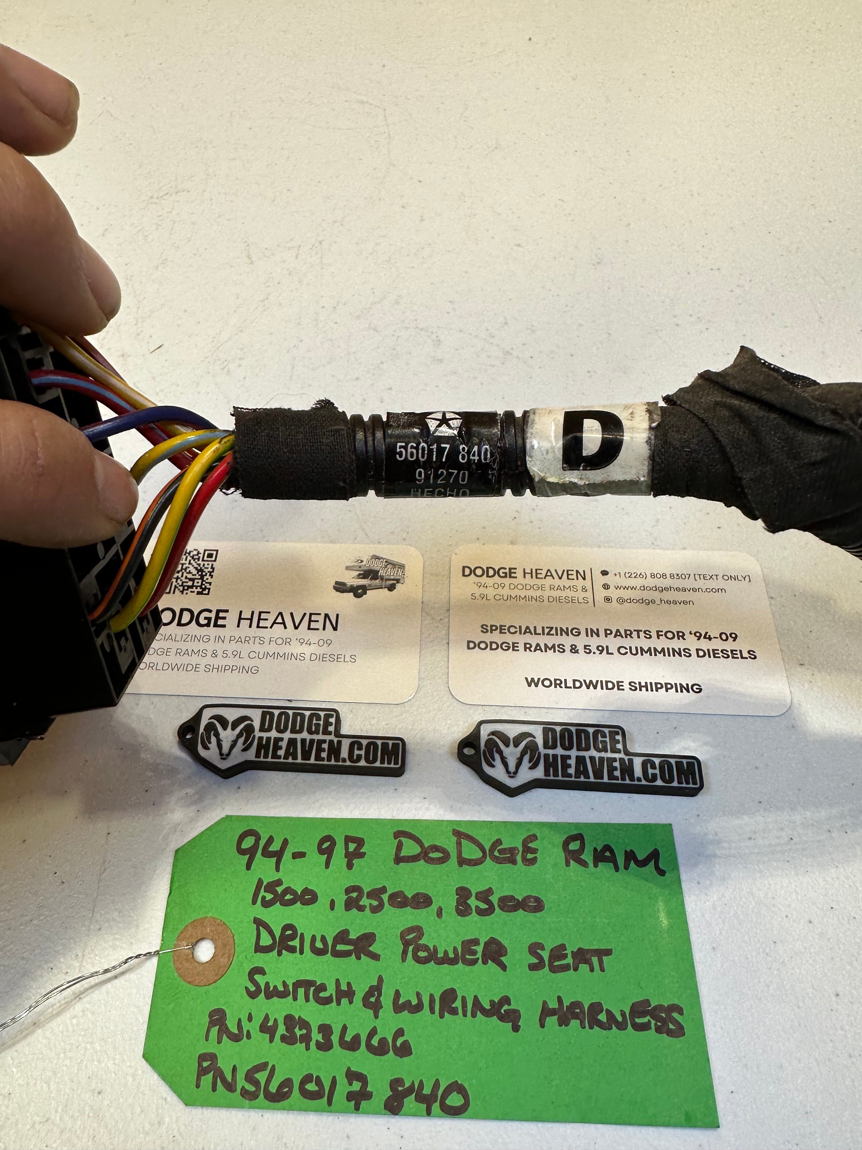 1994-1997 Dodge Ram Driver-Side Power Seat Wiring Harness & Switch (OEM)