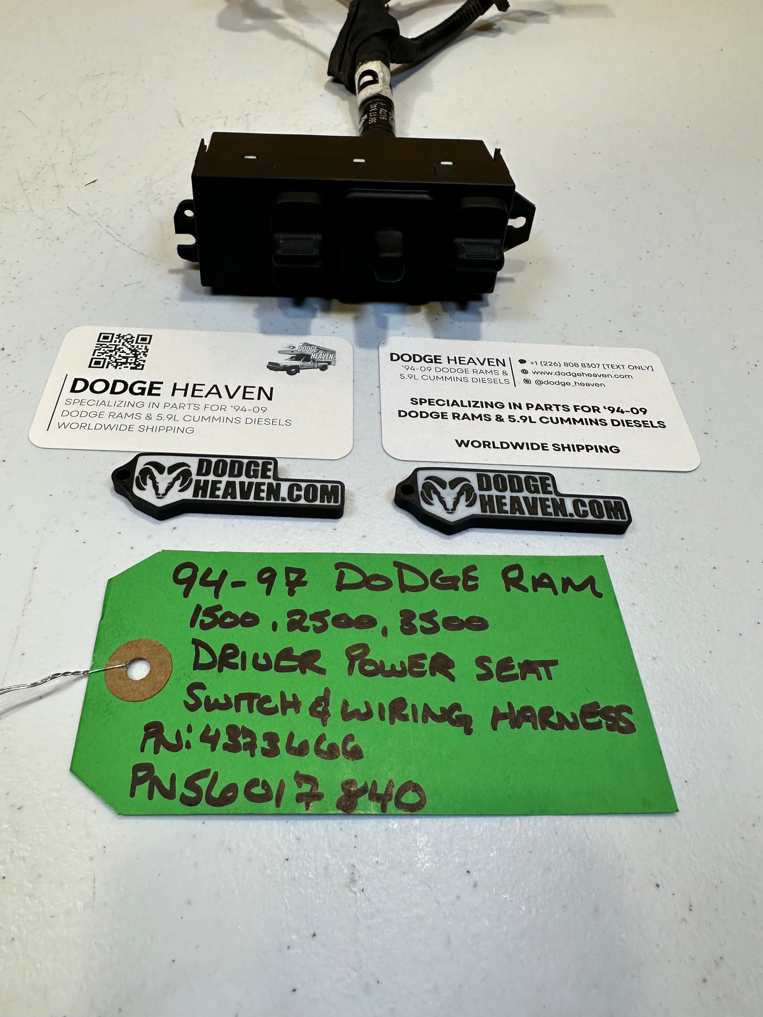 1994-1997 Dodge Ram Driver-Side Power Seat Wiring Harness & Switch (OEM)