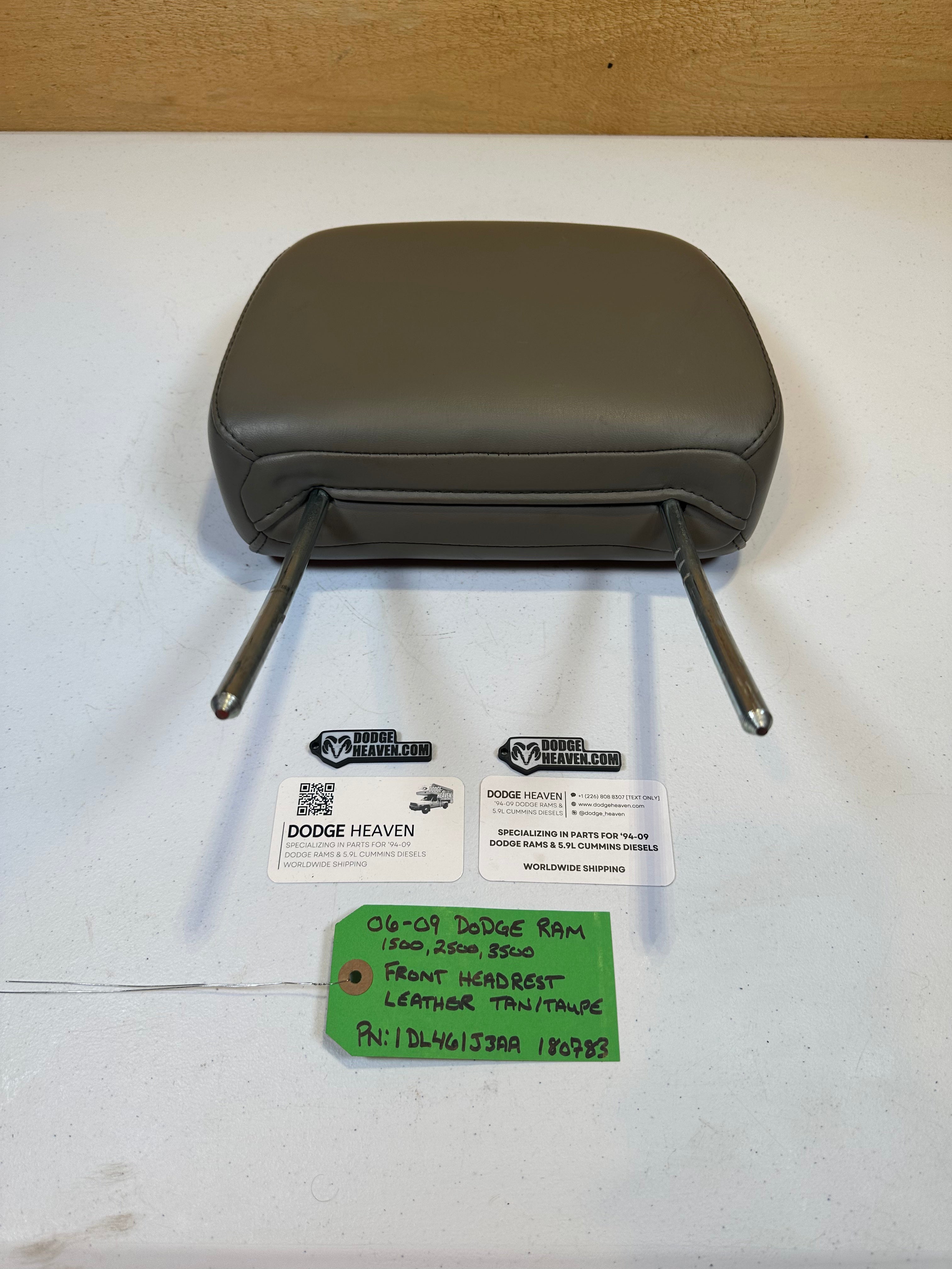 2006-2009 Dodge Ram 1500 2500 3500 Front Head Rest Leather Tan / Taupe (OEM)