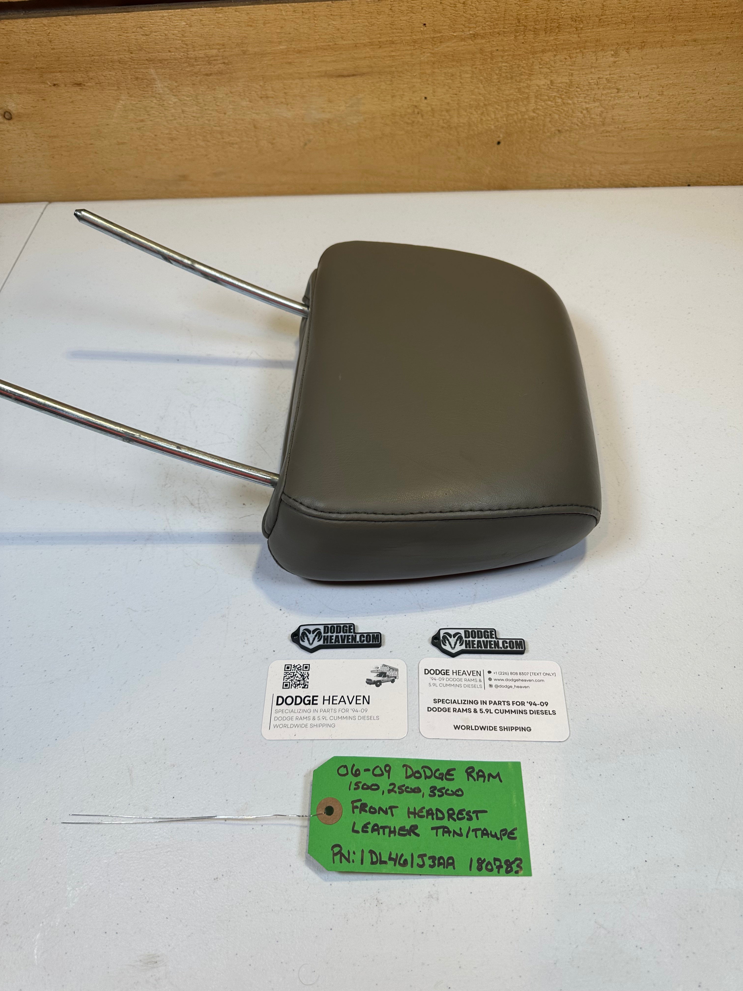 2006-2009 Dodge Ram 1500 2500 3500 Front Head Rest Leather Tan / Taupe (OEM)