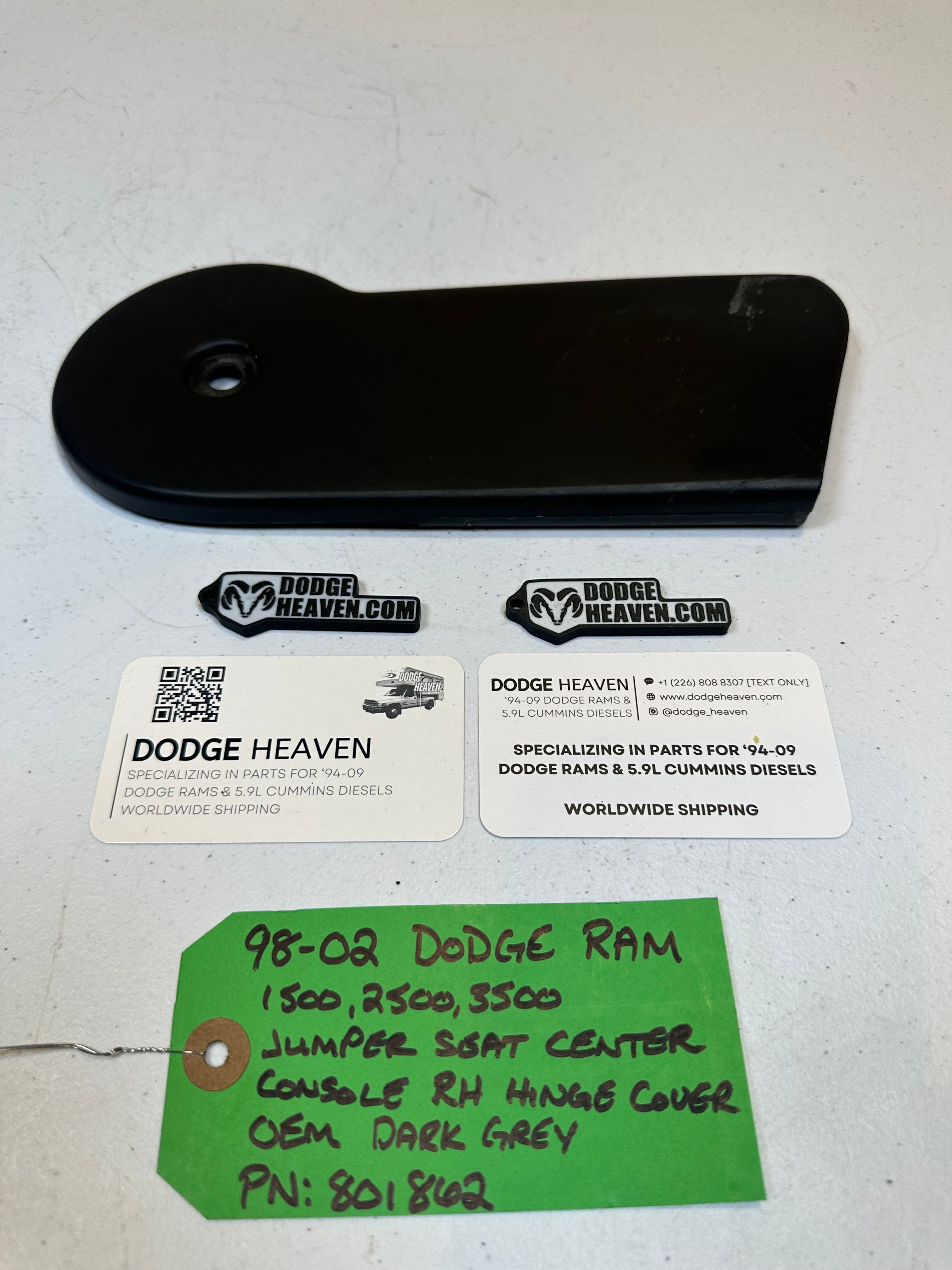 1998-2002 Dodge Ram Jumper Seat Center Console Passenger-Side Hinge Cover Dark Grey (OEM)