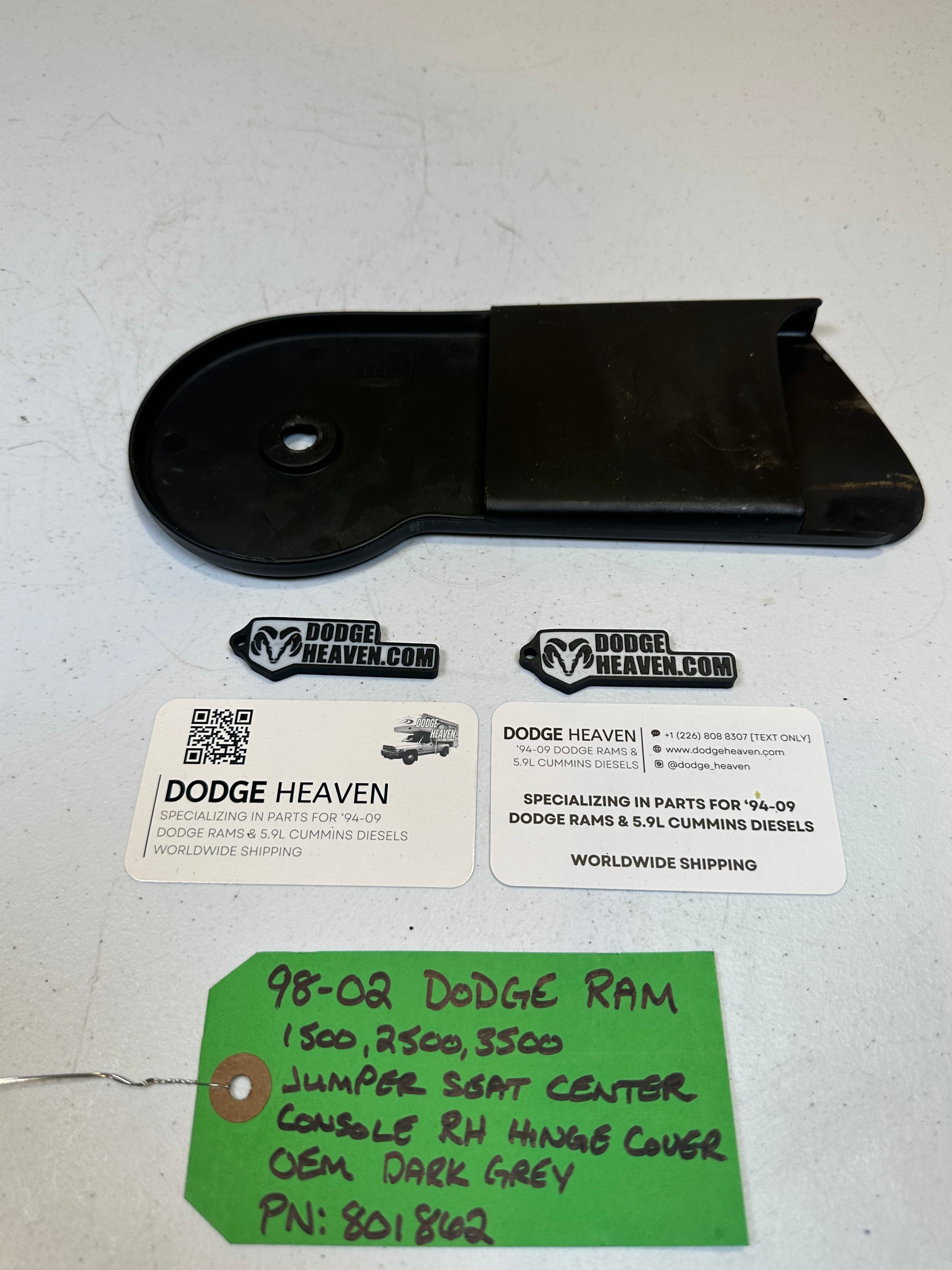 1998-2002 Dodge Ram Jumper Seat Center Console Passenger-Side Hinge Cover Dark Grey (OEM)