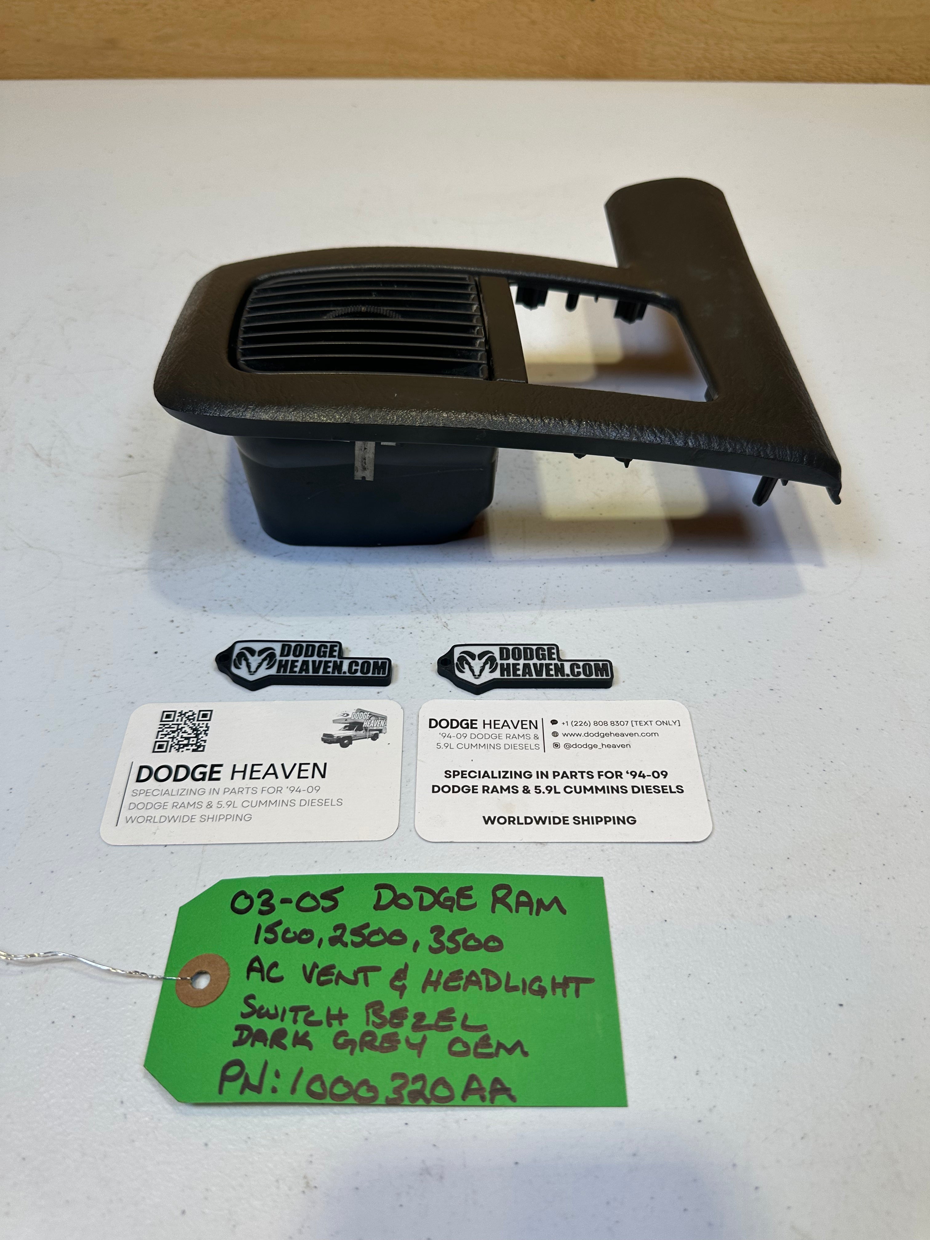 2002-2005 Dodge Ram A/C Vent & Head Light Switch Bezel Trim Grey (OEM)