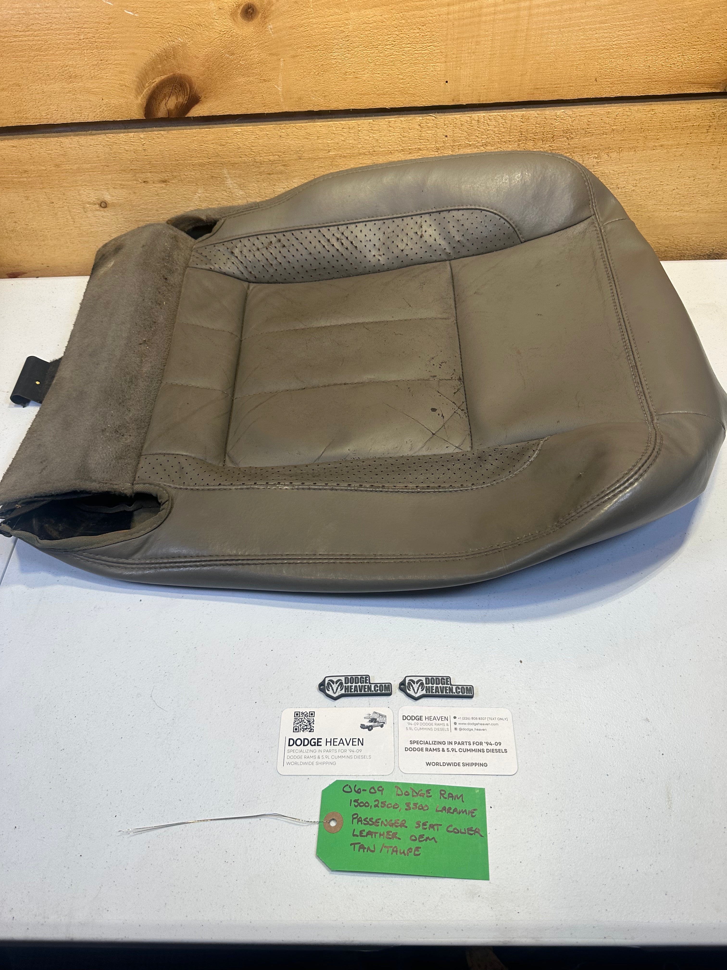 2006-2009 Dodge Ram Laramie Passenger Seat Cover leather Tan / Taupe