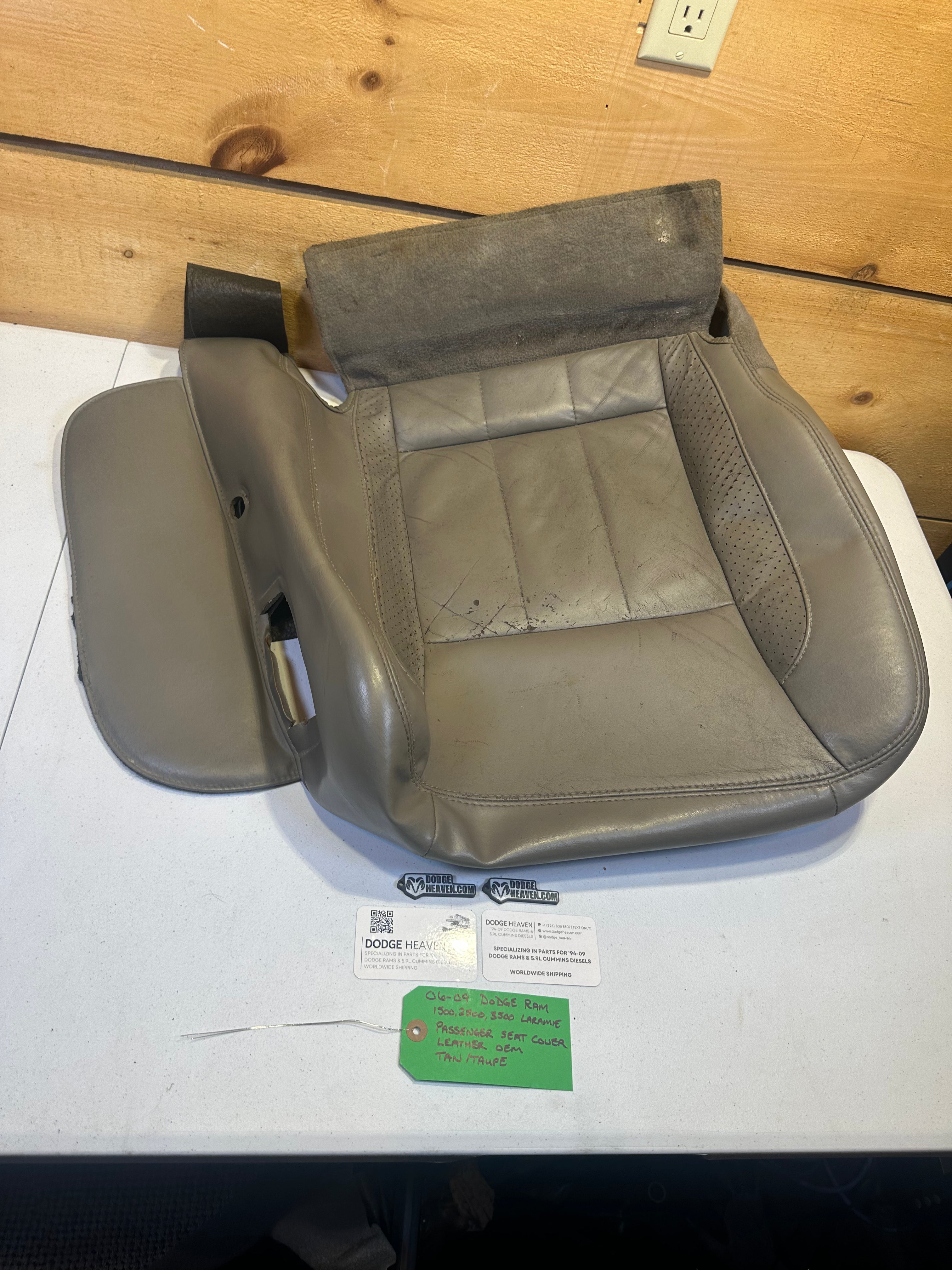 2006-2009 Dodge Ram Laramie Passenger Seat Cover leather Tan / Taupe