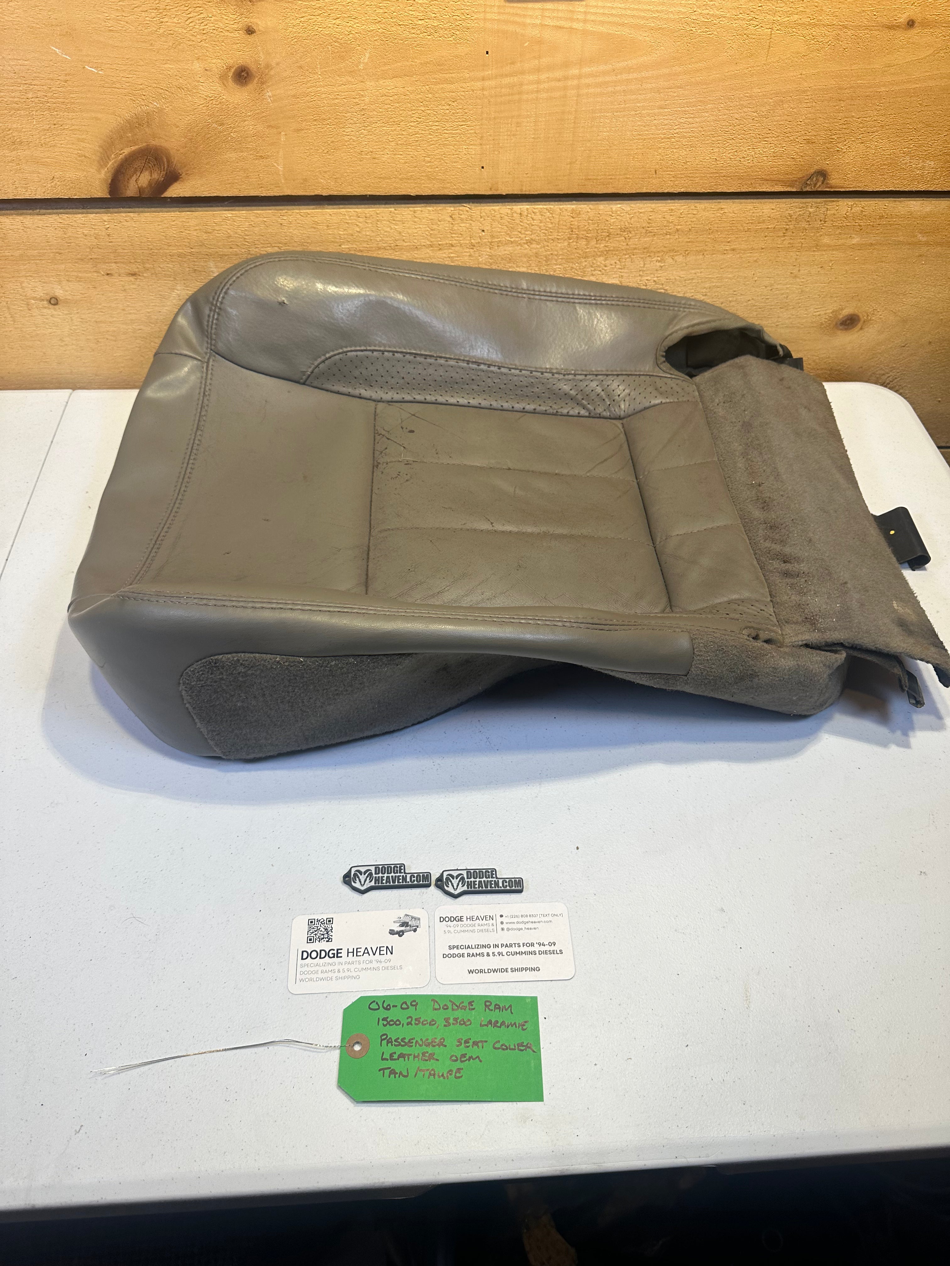 2006-2009 Dodge Ram Laramie Passenger Seat Cover leather Tan / Taupe