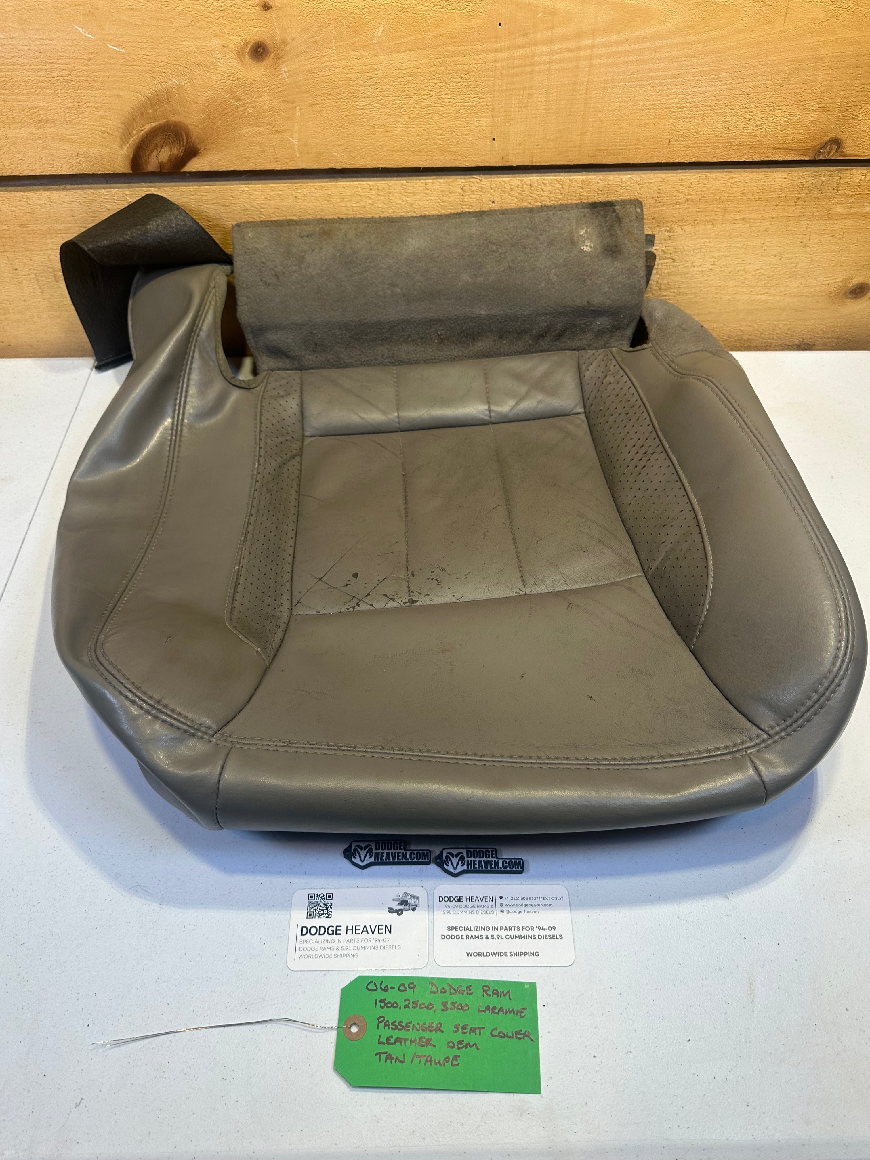 2006-2009 Dodge Ram Laramie Passenger Seat Cover leather Tan / Taupe