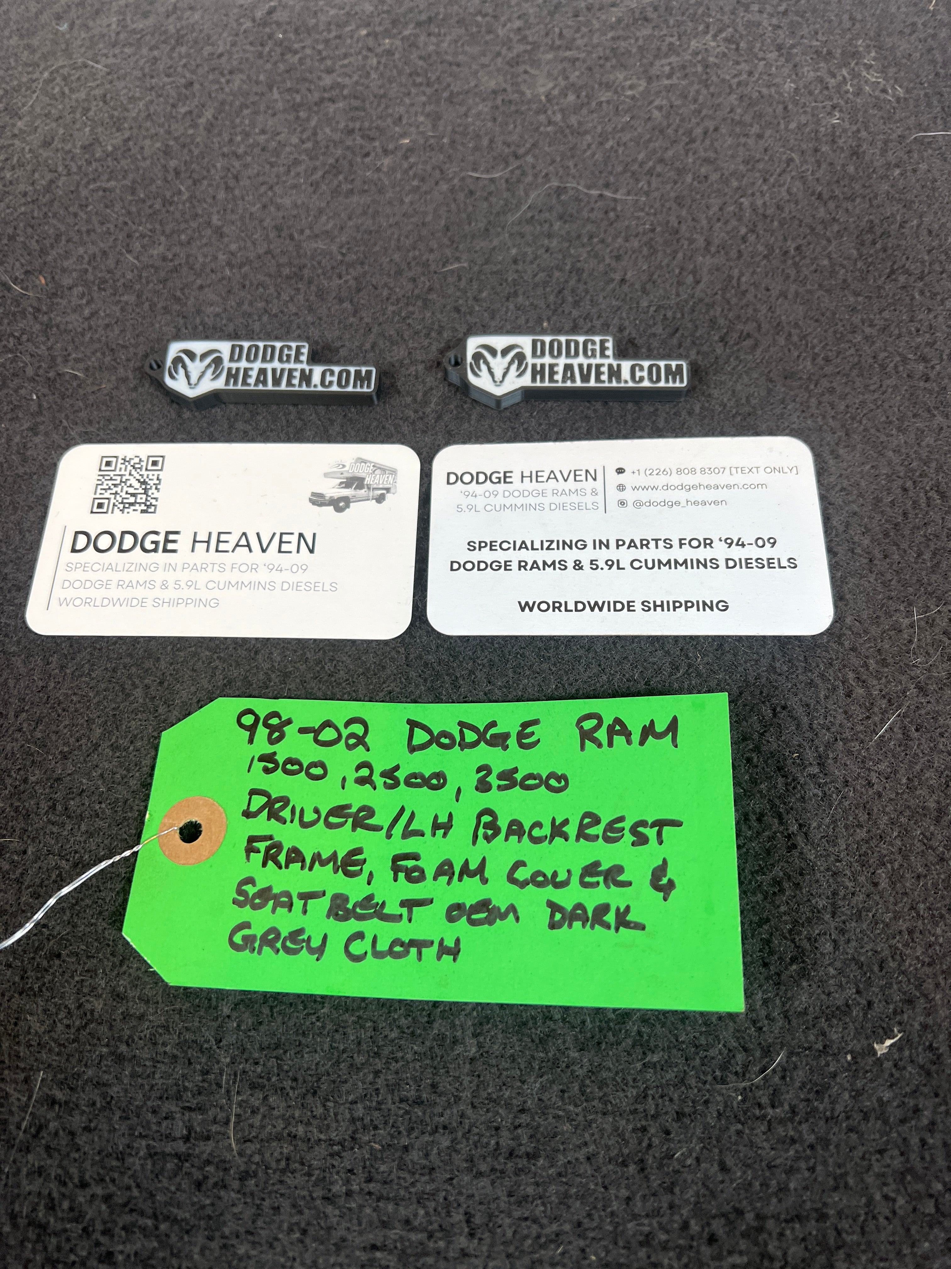 1998-2002 Dodge Ram Driver Side Seat Back Complete Back Rest Dark Agate Grey