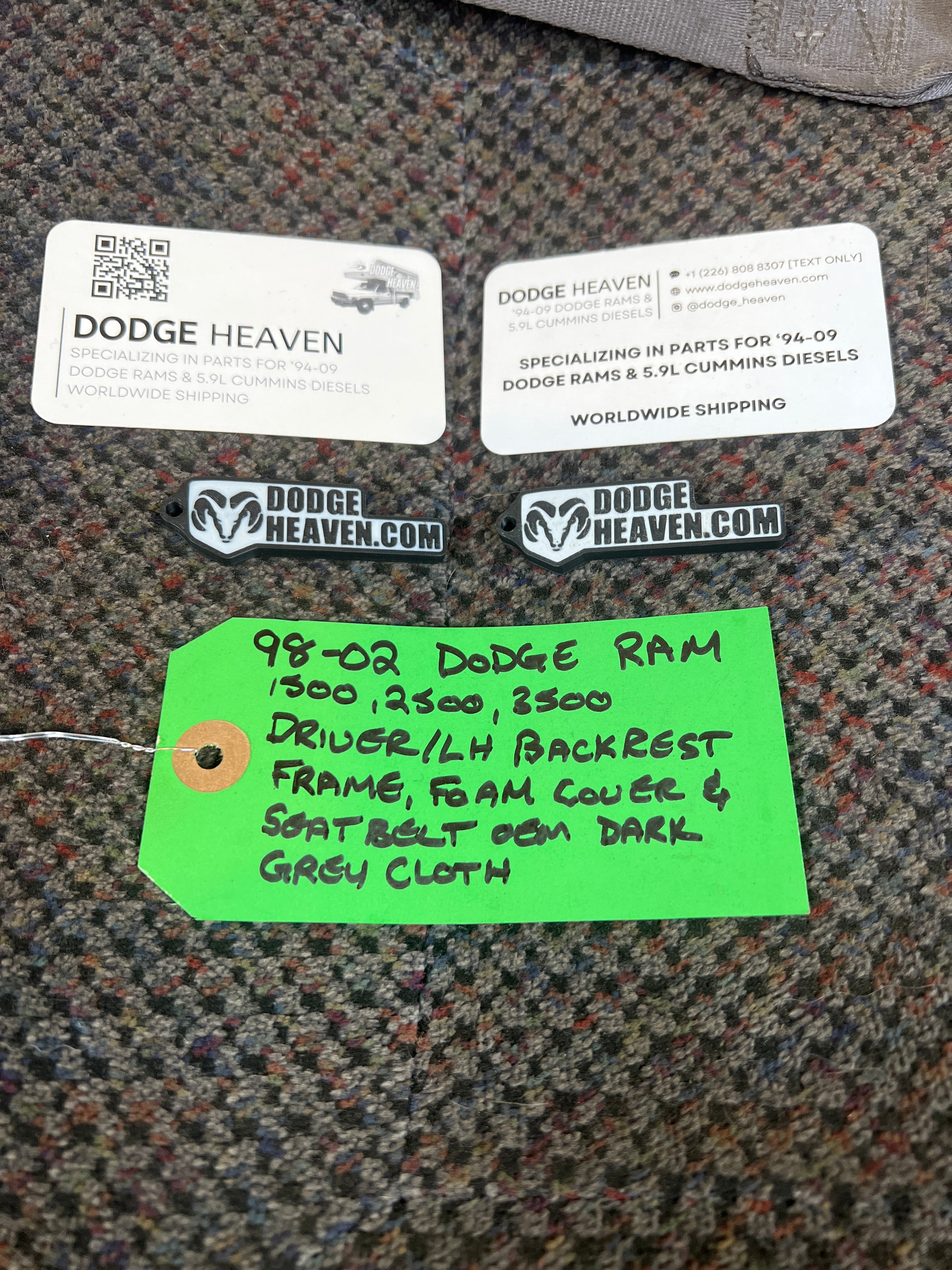 1998-2002 Dodge Ram Driver Side Seat Back Complete Back Rest Dark Agate Grey