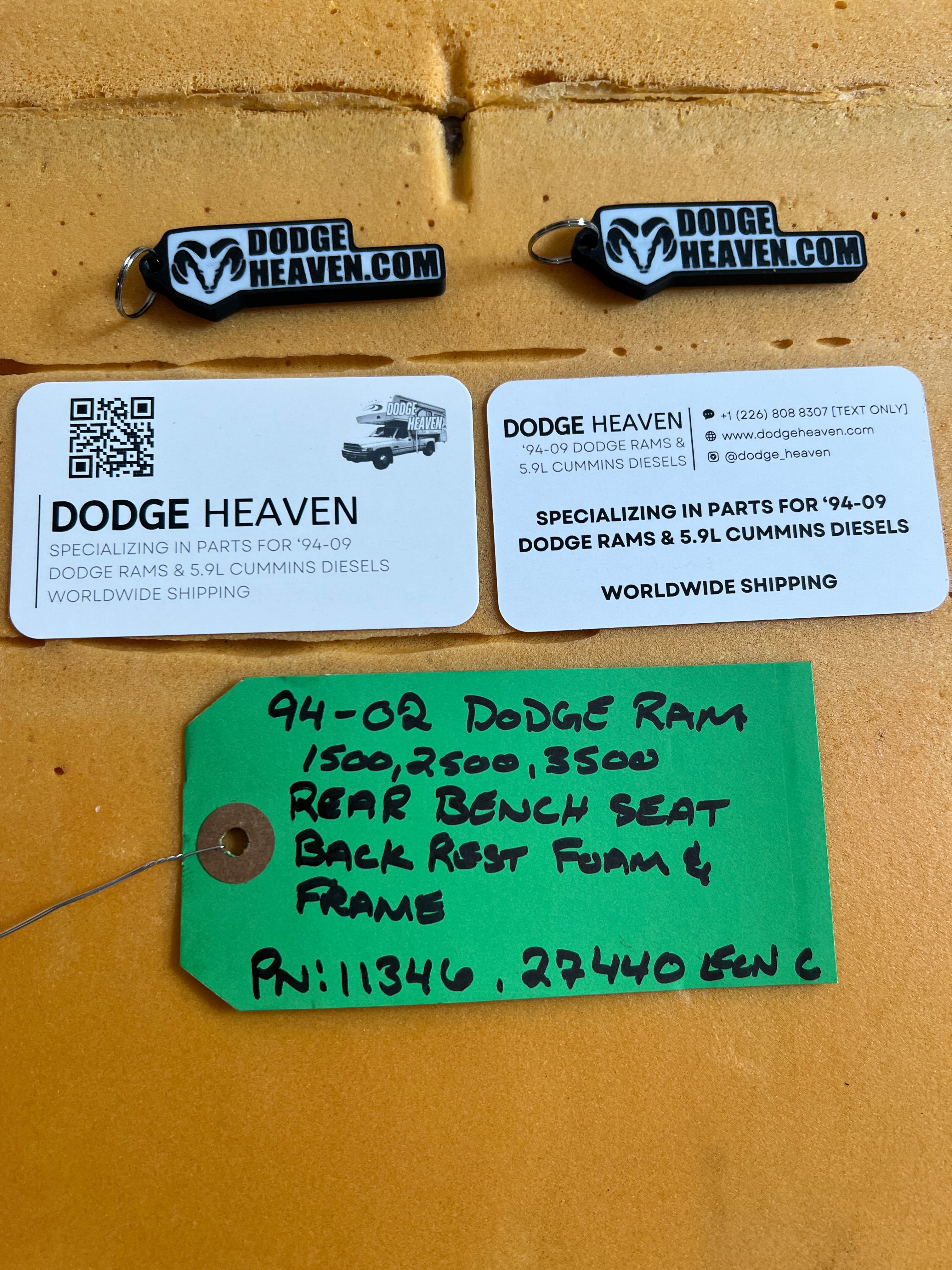 1994-2002 Dodge Ram Rear Bench Seat Back Foam & Frame 1500 2500 3500