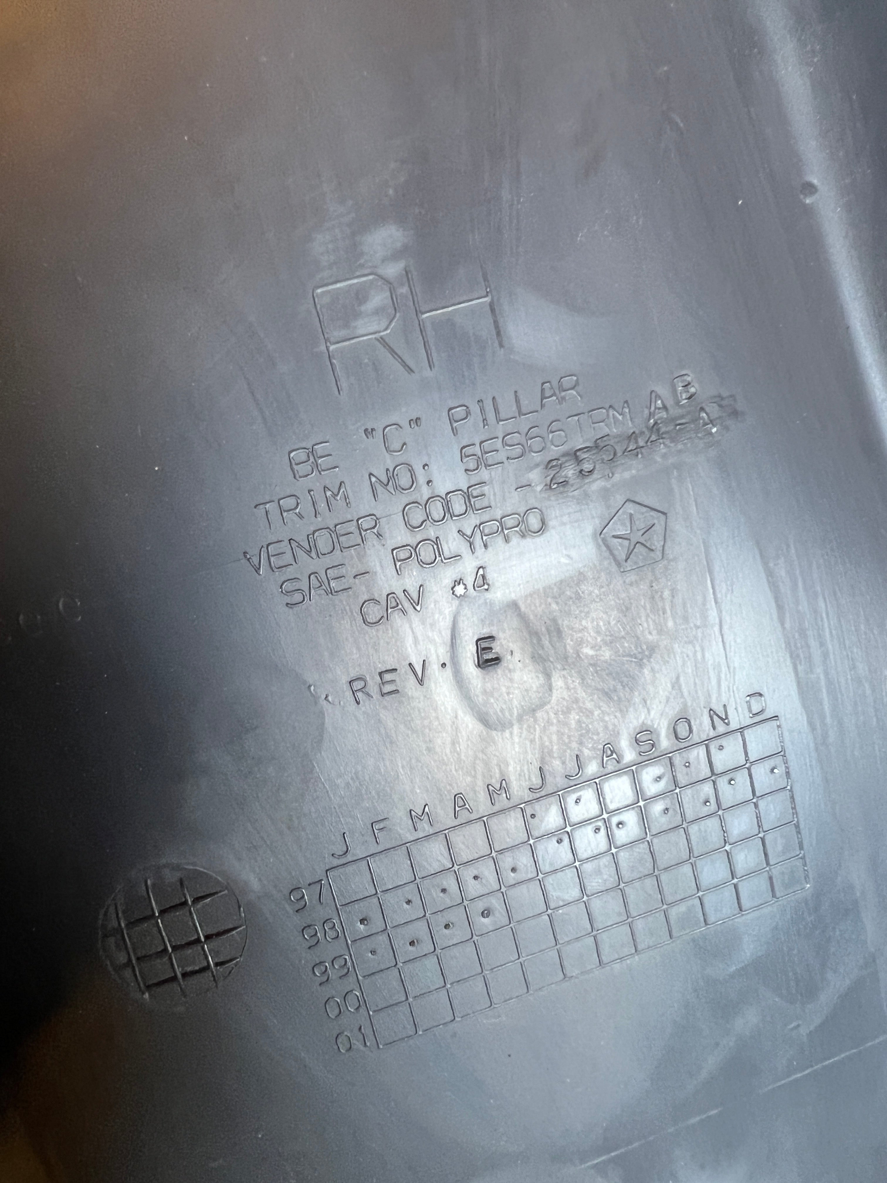 1998-2002 Dodge Ram passenger RH Rear C pillar Trim Panel EXT Cab Dark Grey