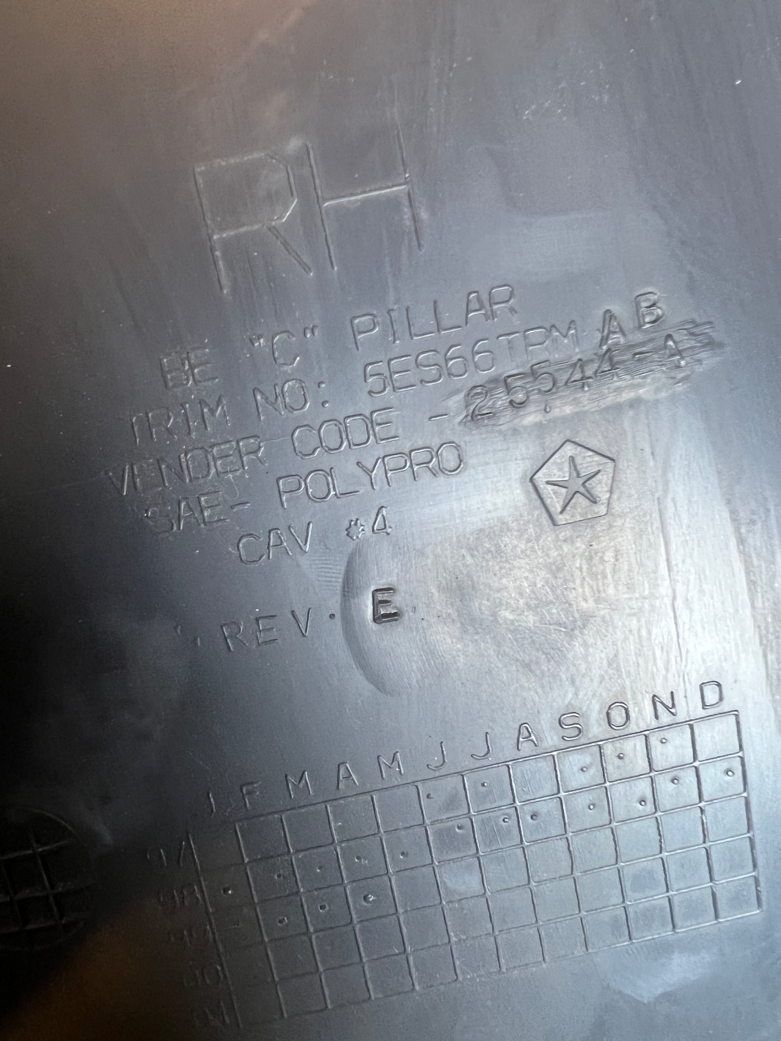 1998-2002 Dodge Ram passenger RH Rear C pillar Trim Panel EXT Cab Dark Grey