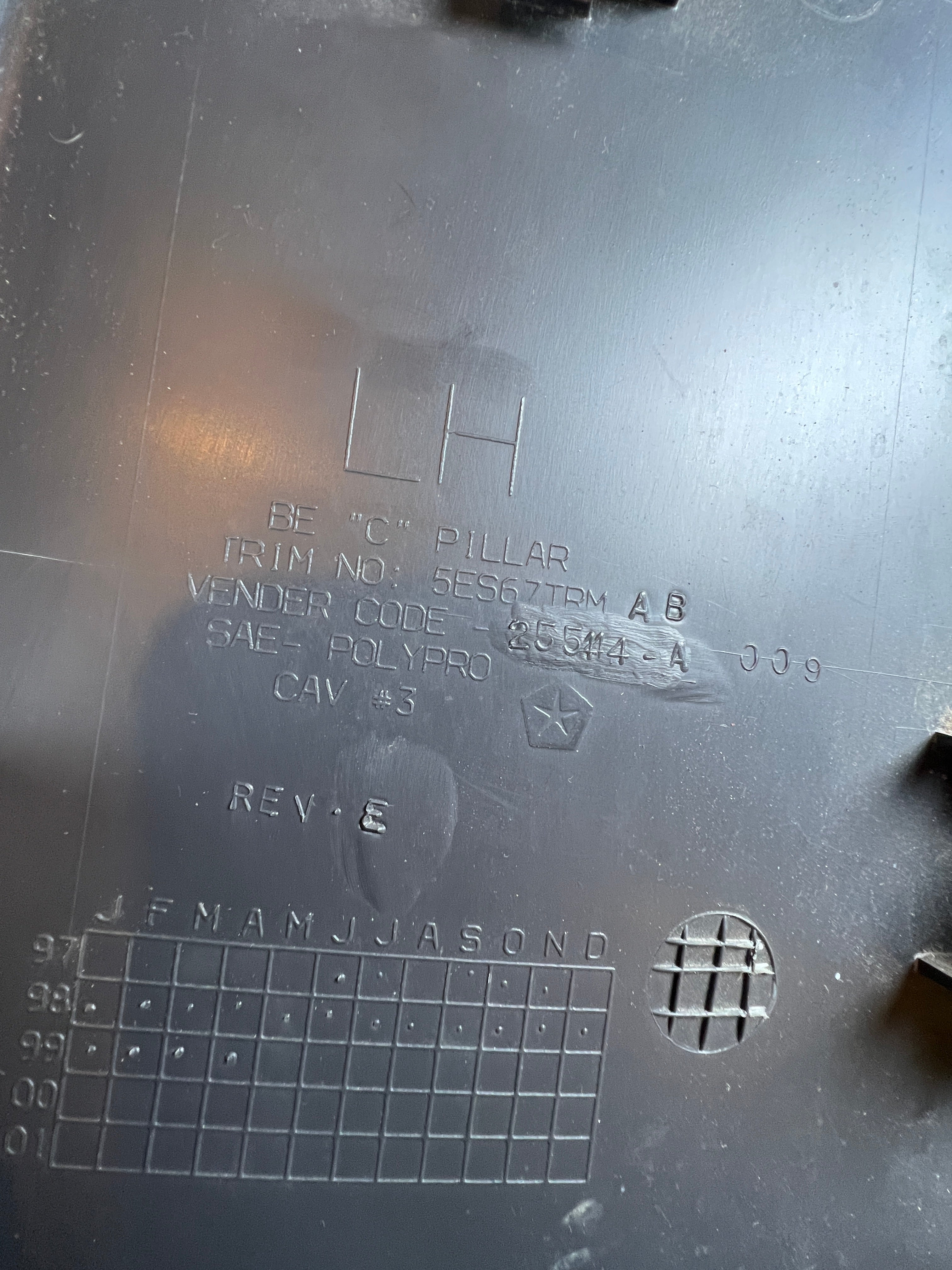 1998-2002 Dodge Ram Driver LH Rear C Pillar Trim Panel EXT Cab Dark Grey