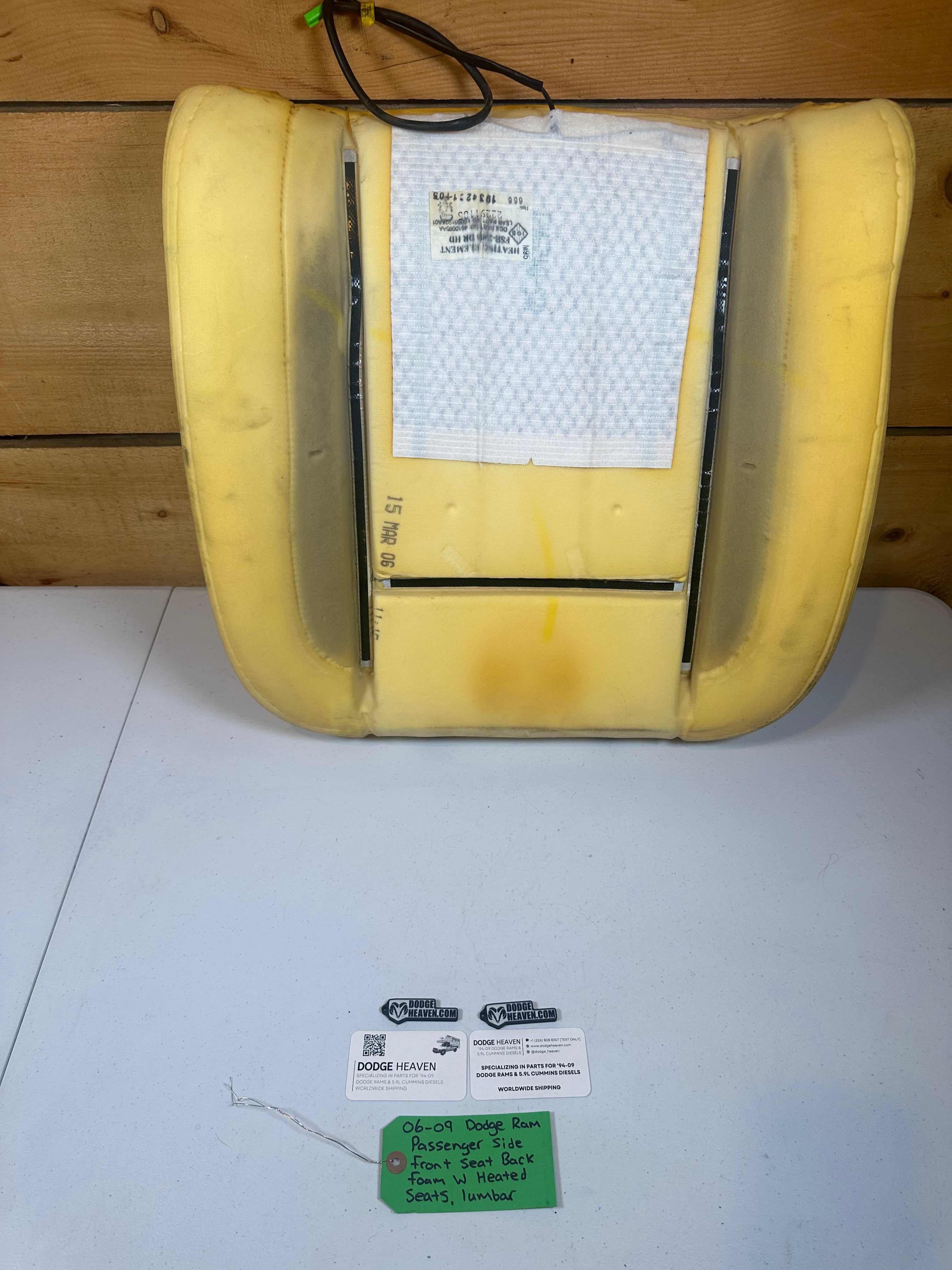 2006-2009 Dodge Ram Passenger Front Seat Back Foam Heated & Lumbar