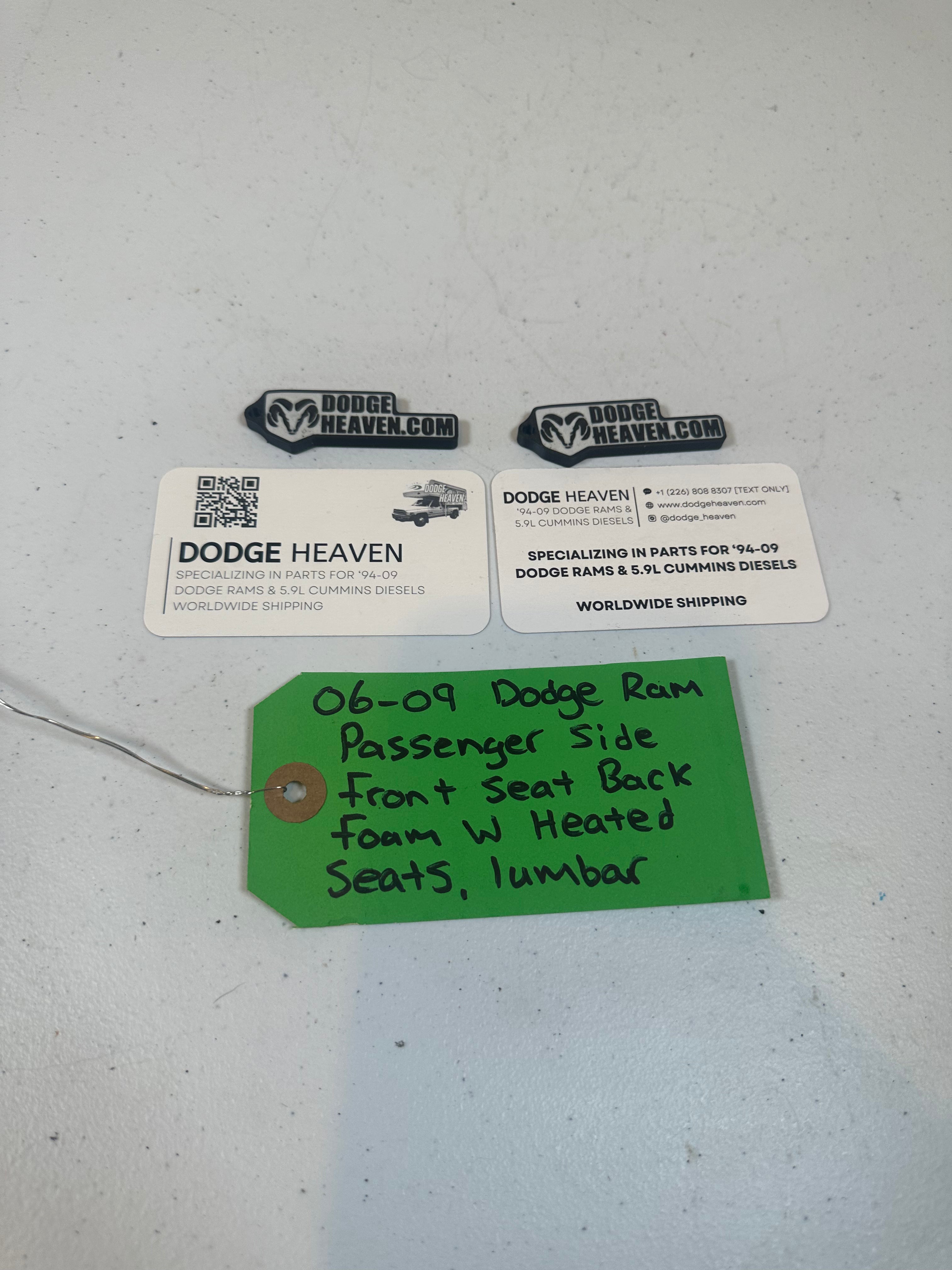 2006-2009 Dodge Ram Passenger Front Seat Back Foam Heated & Lumbar