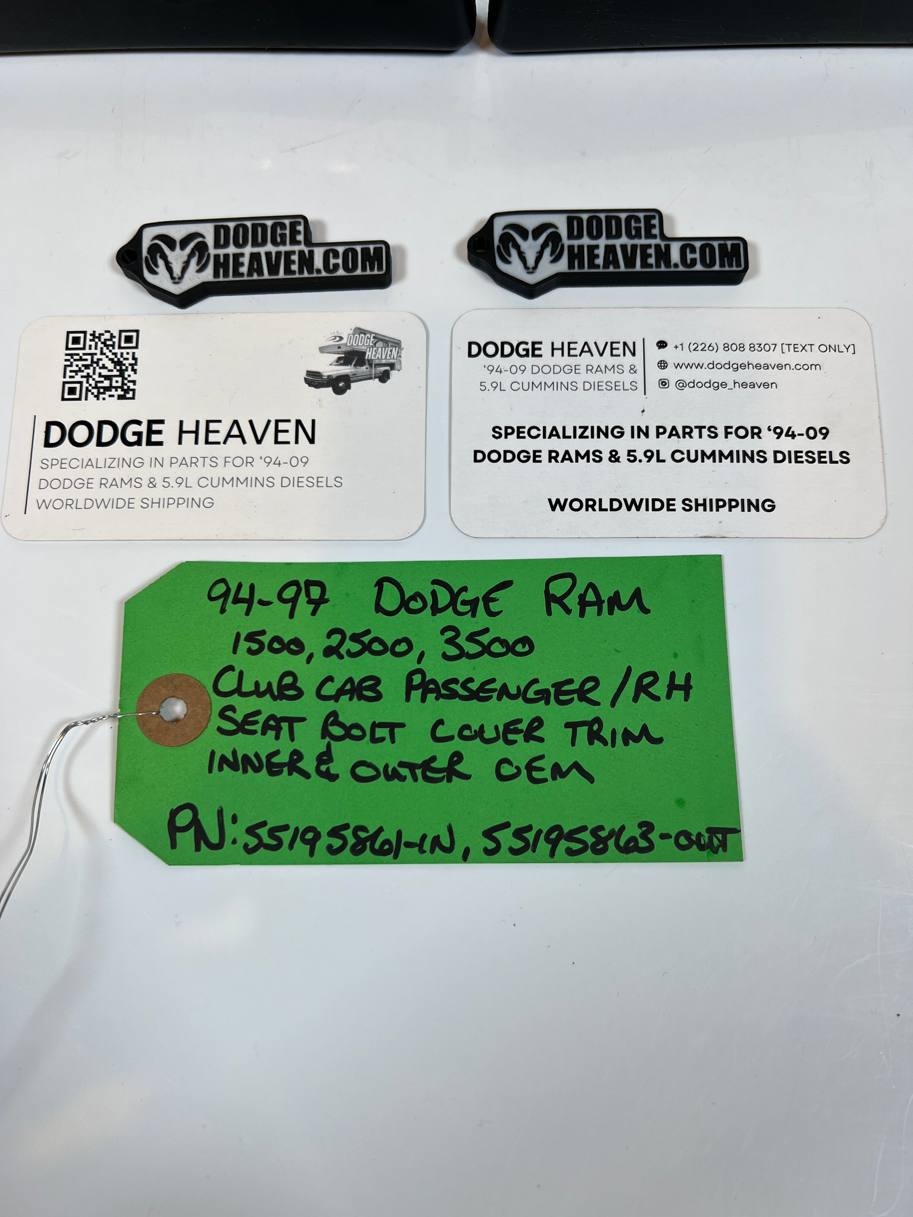 1994-1997 Dodge Ram Club Cab Passenger Seat Bolt Cover Inner & Outer