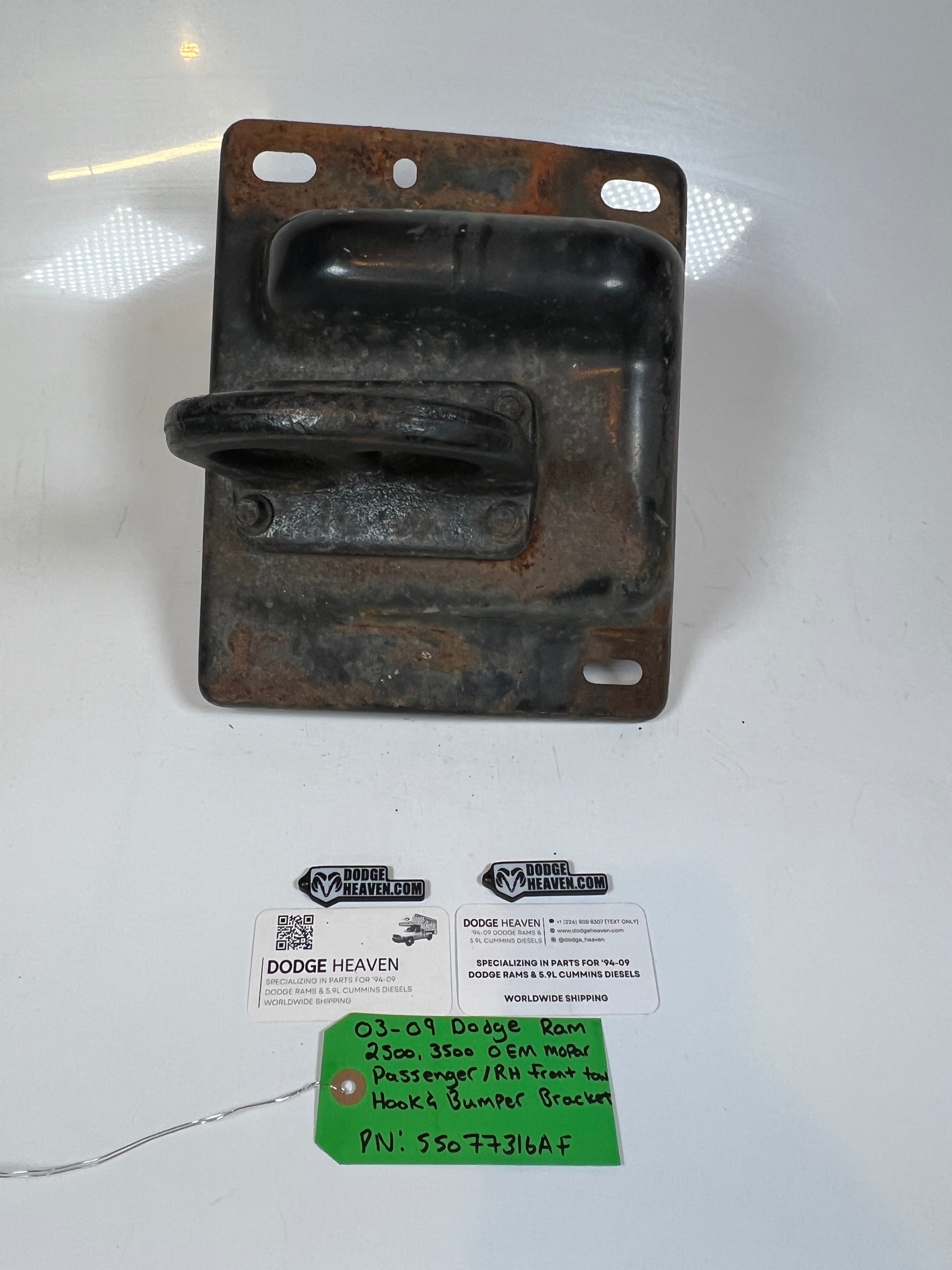 2003-2009 Dodge Ram 2500 3500 Passenger Front bumper Bracket W Tow Hook
