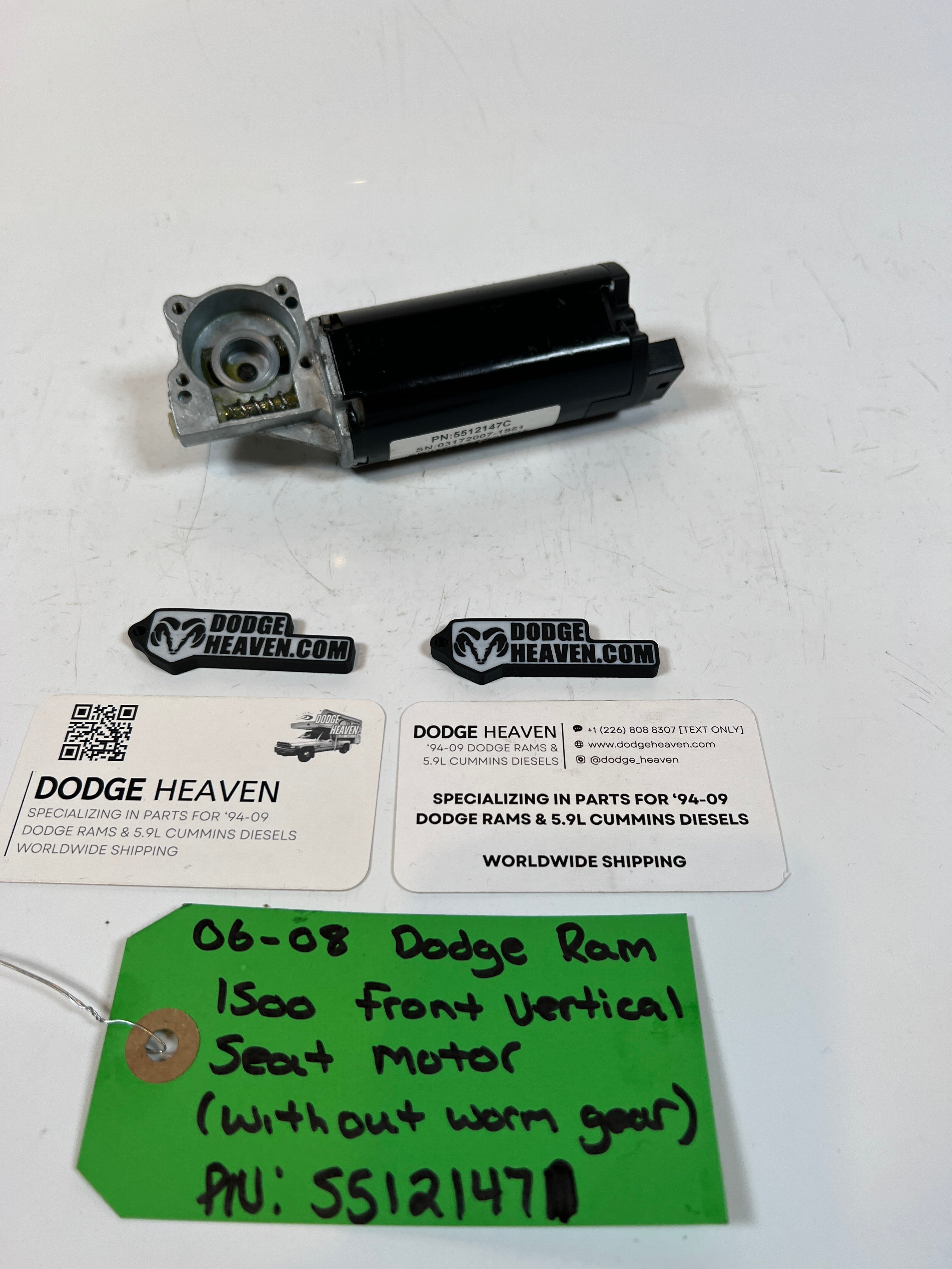 2006-2008 Dodge Ram 1500 Front Vertical Seat Motor W/O Worm Gear