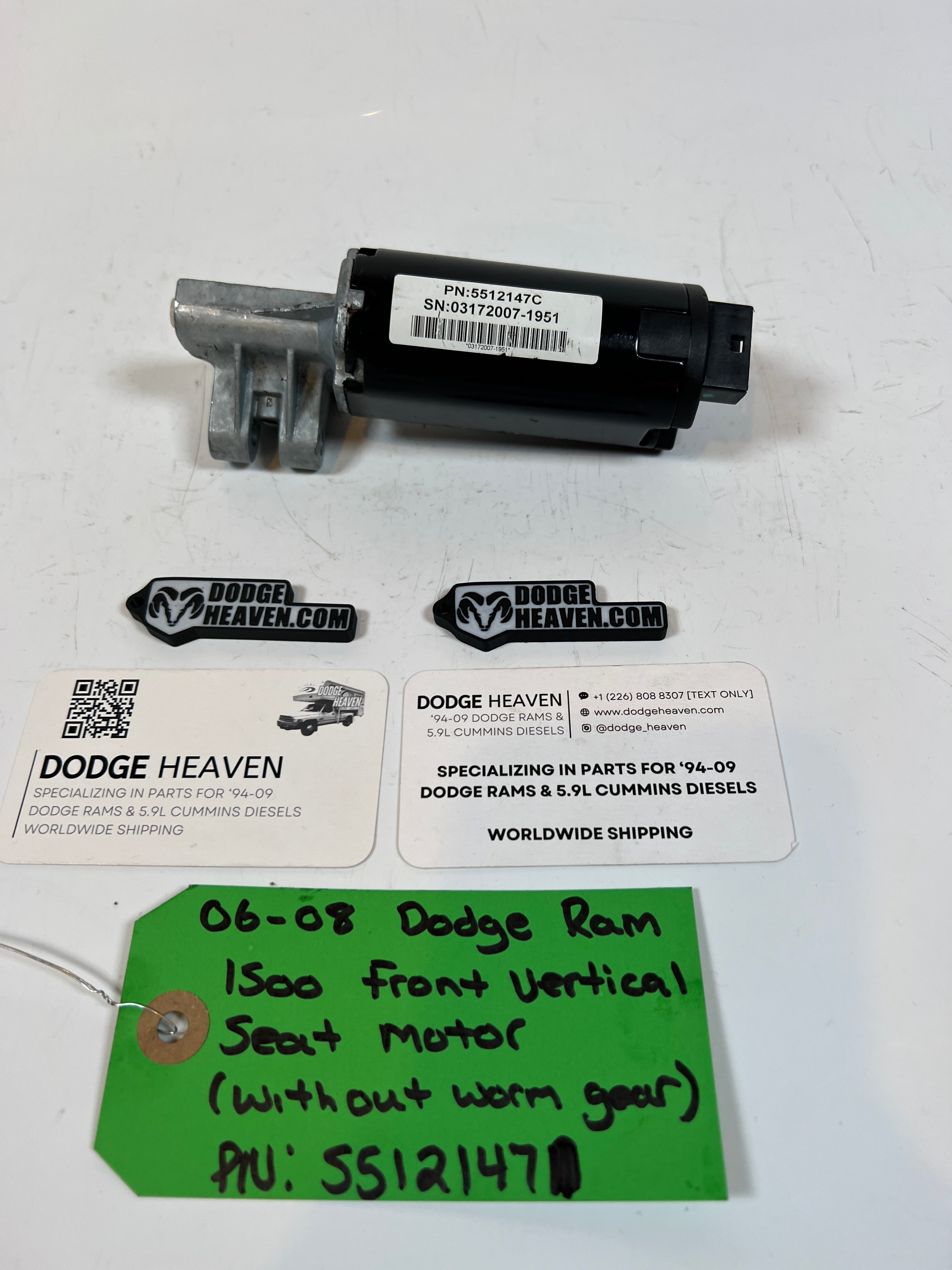 2006-2008 Dodge Ram 1500 Front Vertical Seat Motor W/O Worm Gear